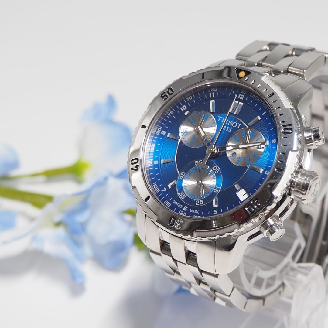 TISSOT PRS200 T067417A 1853 Chronograph 40mm Blue 19cm/7.5in Quartz Working Rare