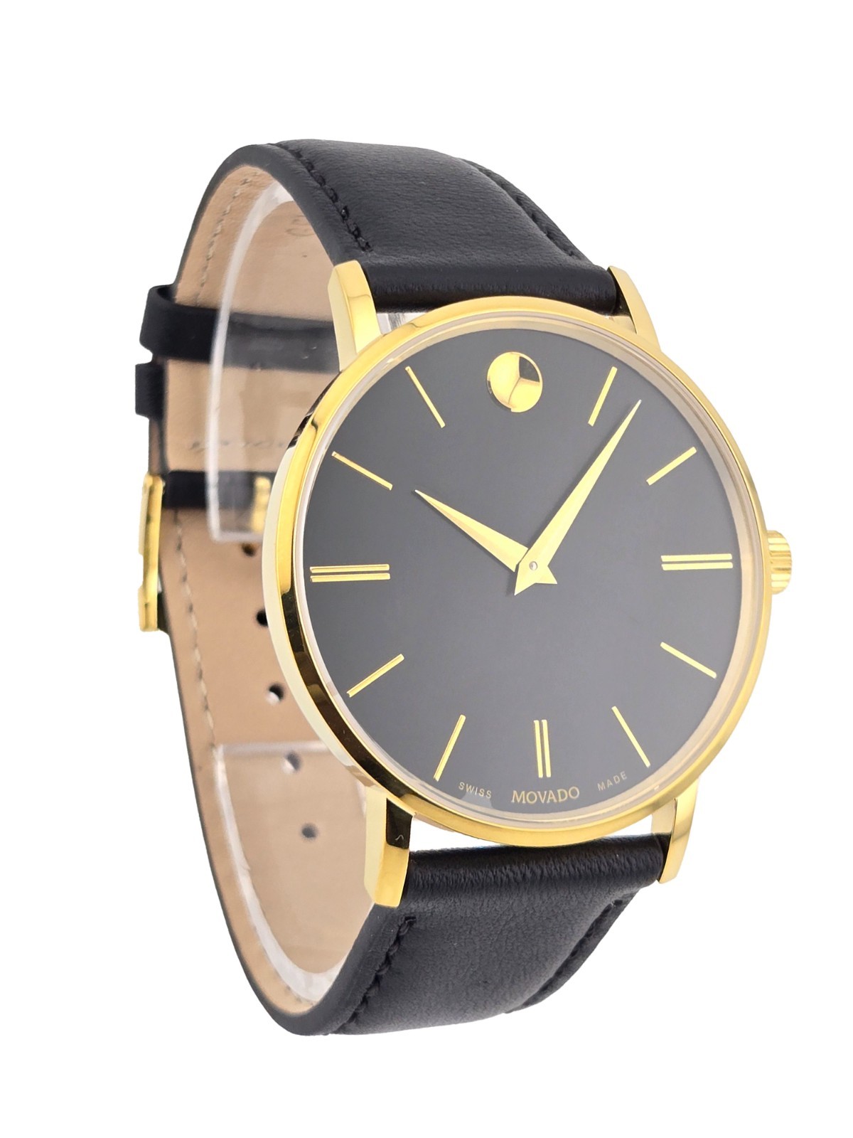 Movado Signature 0607988 Men’s Black Dial Leather Band Watch