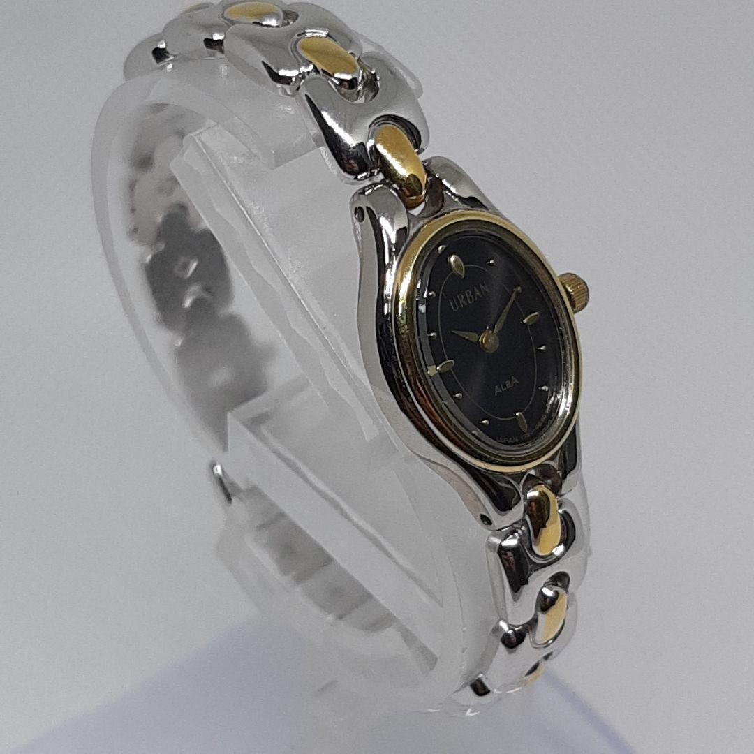 Seiko Alba Urban Ladies Quartz Watch Two-Tone Gold Silver Black Dial Oval Case