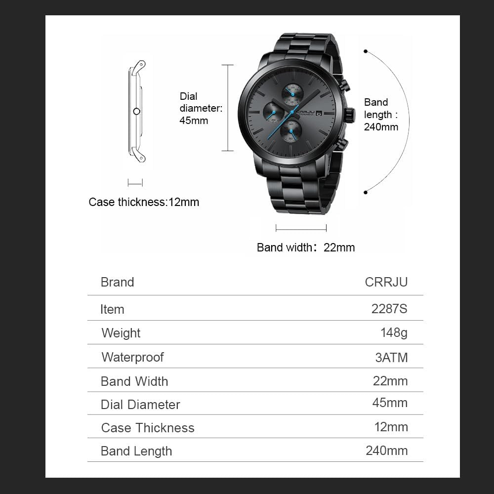 Mens Stylish Casual Quartz Watches for Men Luxury Waterproof Calendar Chronograp