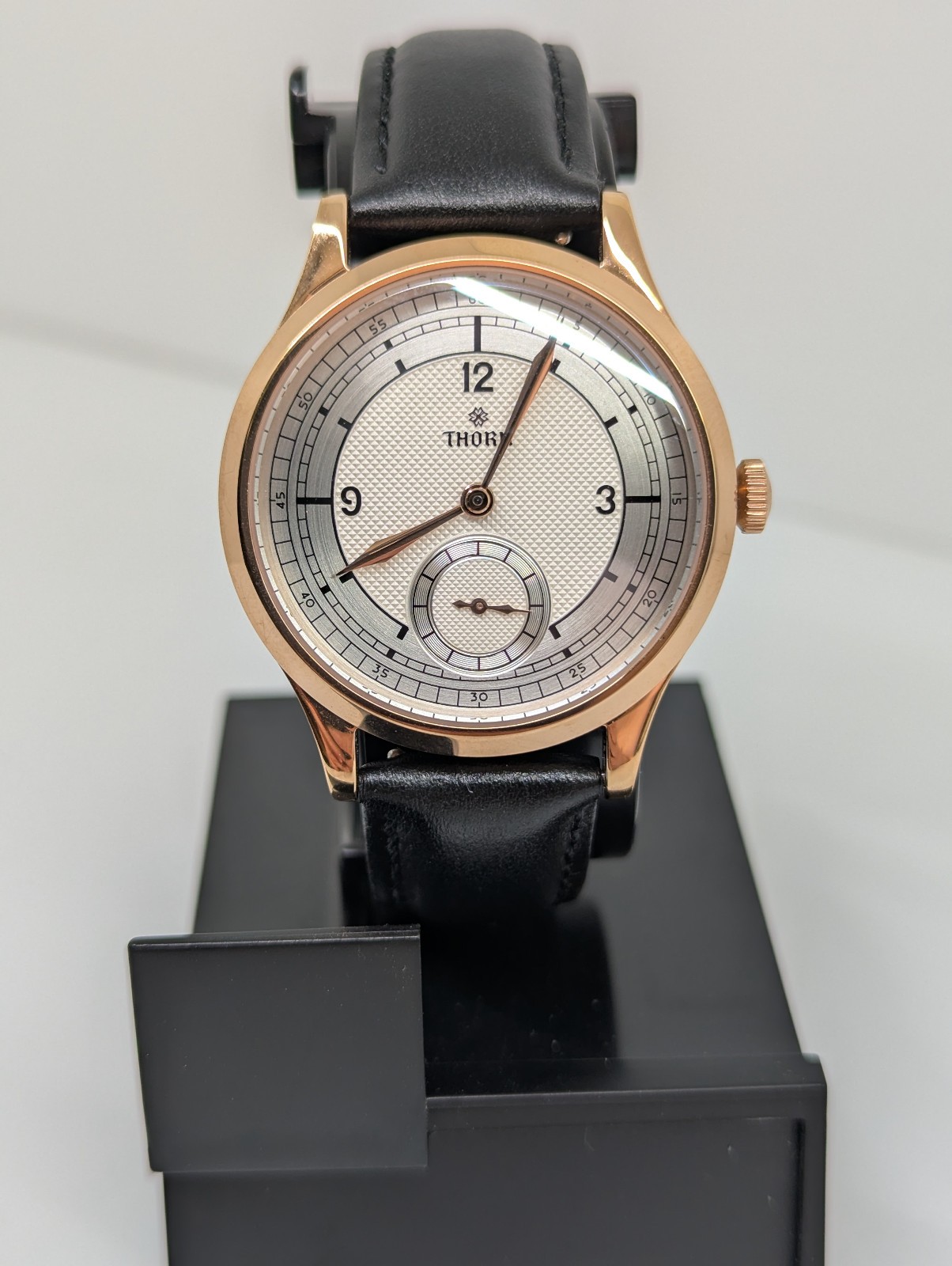 Thorn T001 Seiko SII VD78 Quartz Dress Watch 37mm Sapphire Leather Rose Gold