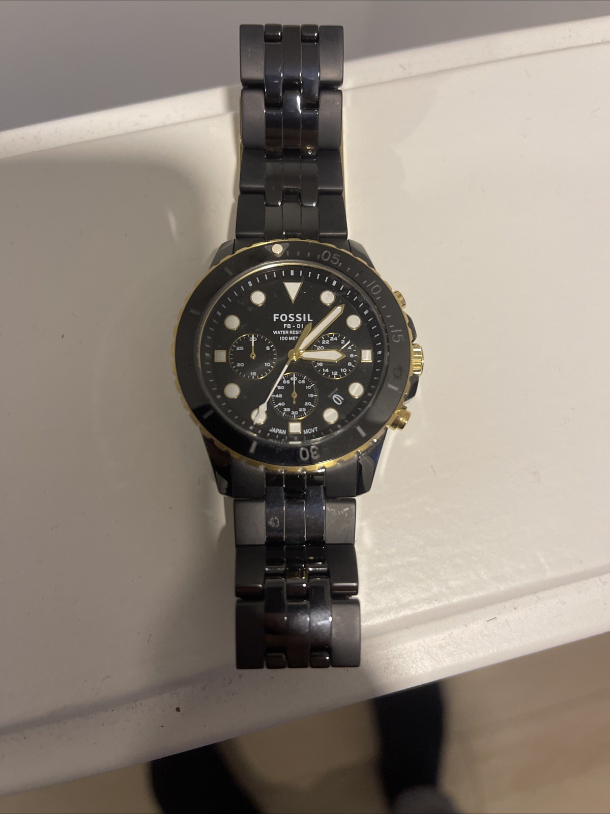 Fossil CE5024 FB-01 Chronograph Black Ceramic Quartz 100M Mens Please READ DESC!