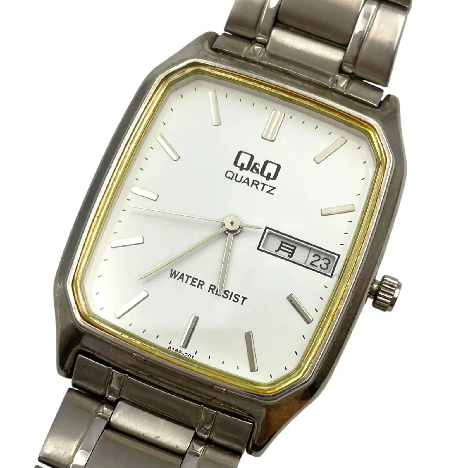 Operational New Battery CITIZEN Q Q A182 201 Quartz QZ Day Date Wristwatch White