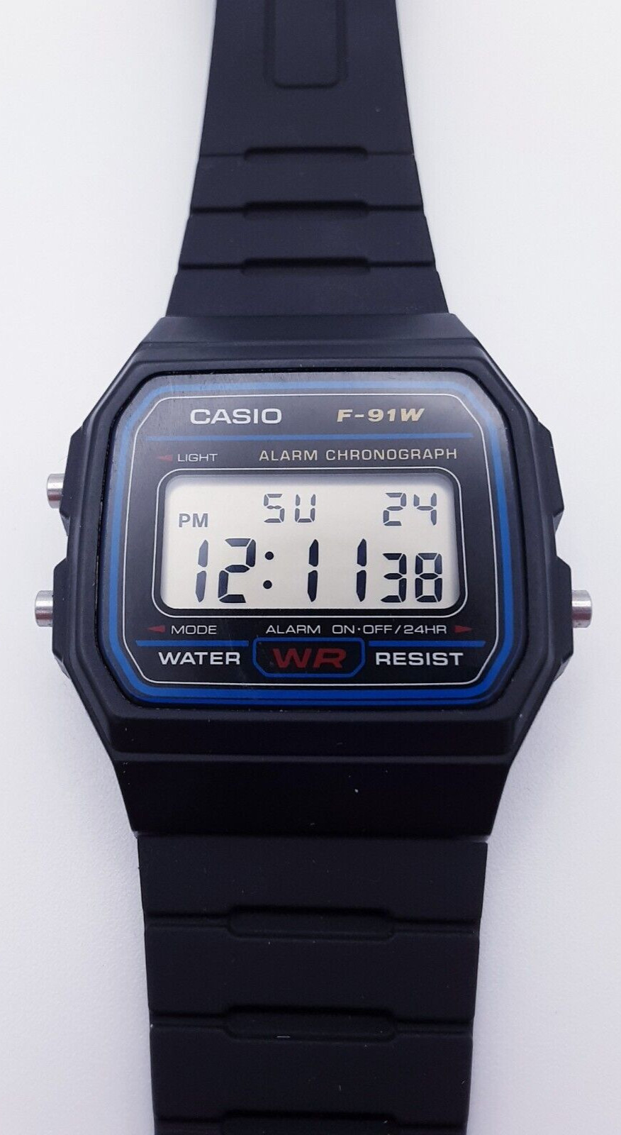 1990s CASIO F-91W (593) Men’s 35mm Digital Watch Black Alarm THAILAND NOS