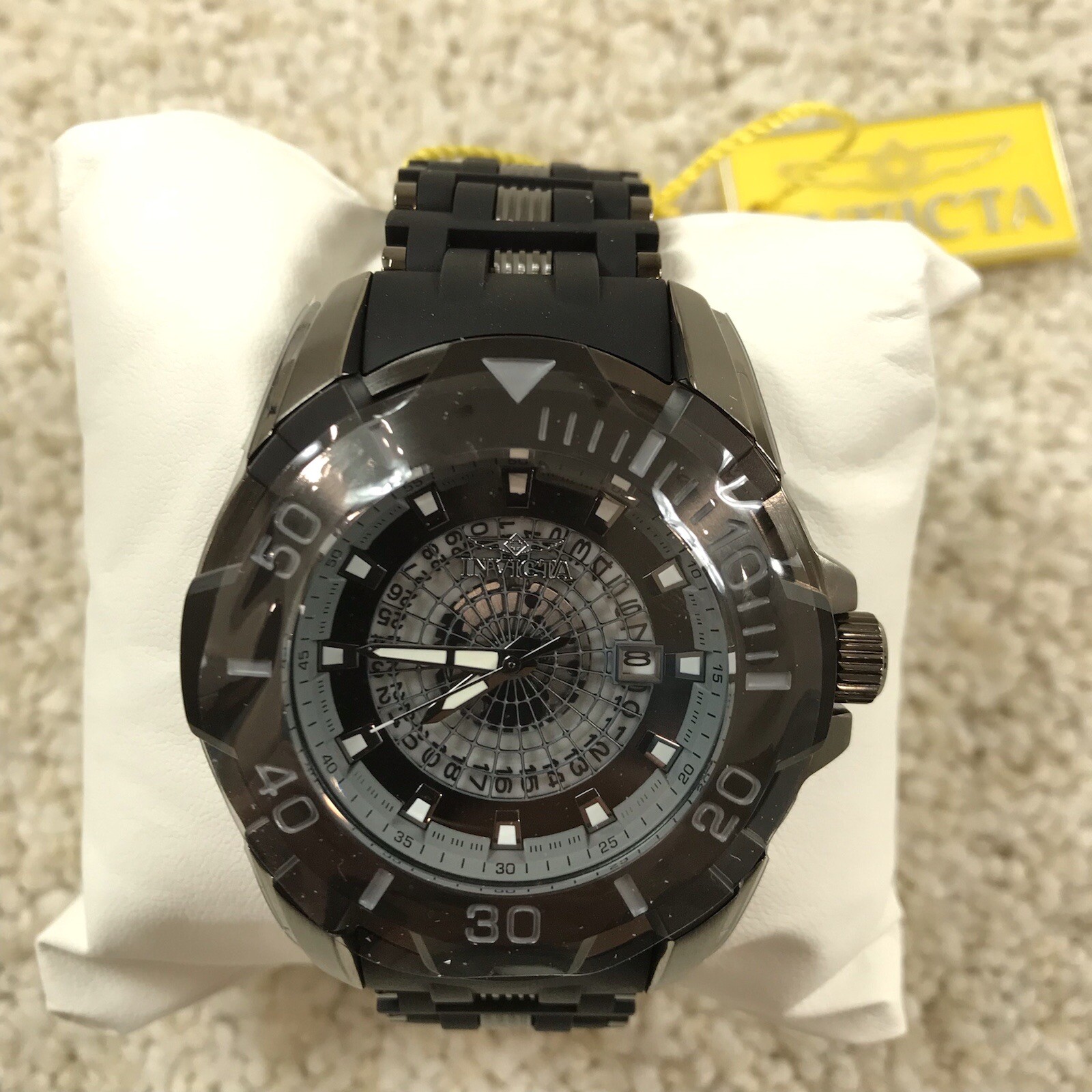 Invicta Sea Spider Black Dial Gunmetal Polyurethane Band Mens Watch 44132 45.9MM