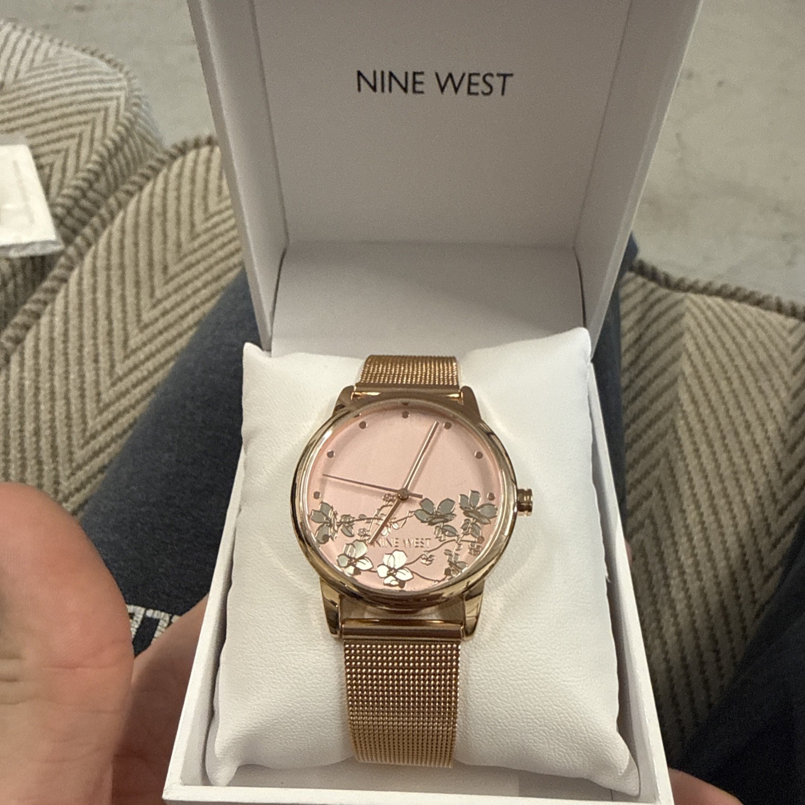 Nine West Women’s Pink Floral Dial Mesh Bracelet Watch