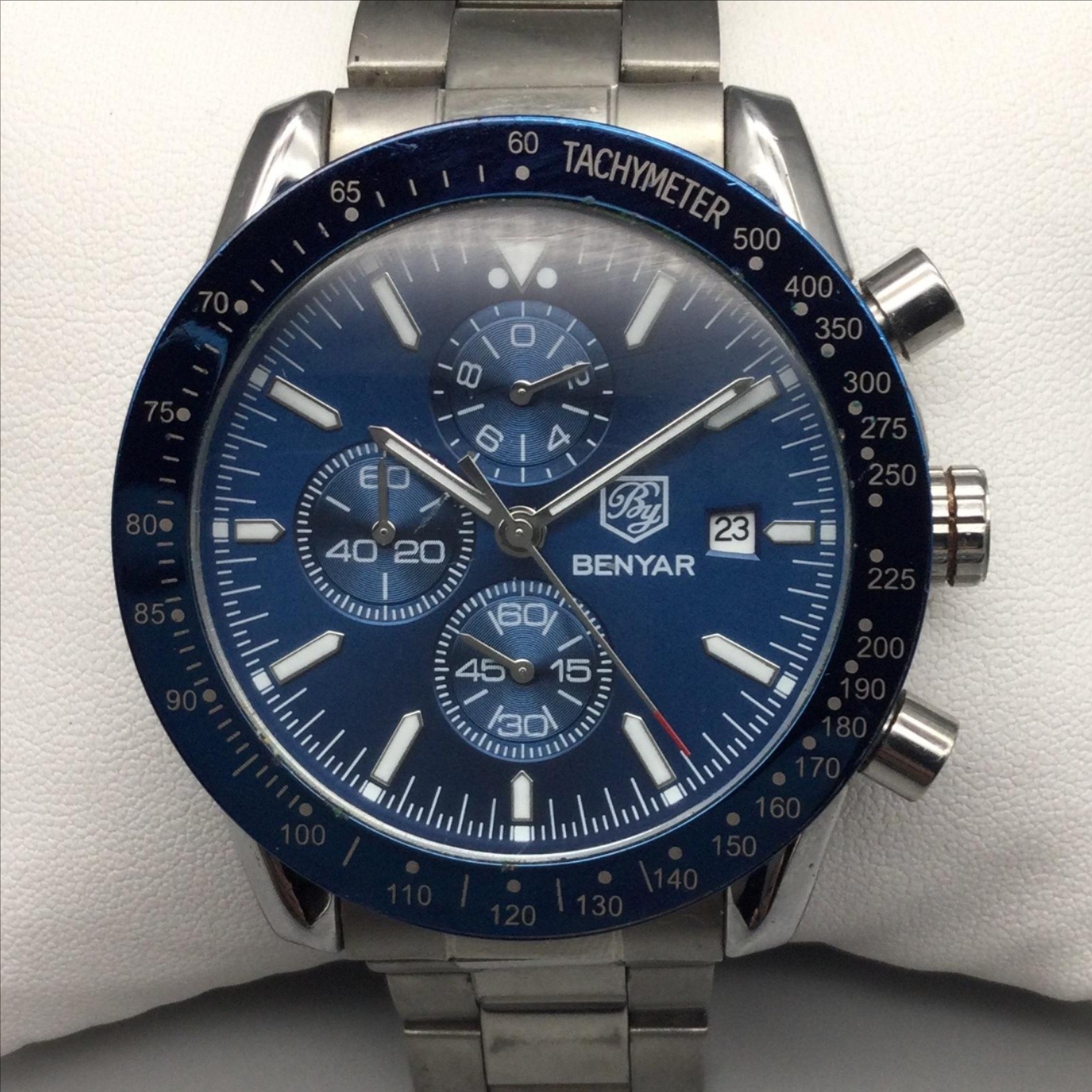 Benyar BY-5140M Mens Watch Blue Dial Chronograph Bracelet New Battery 8.25″