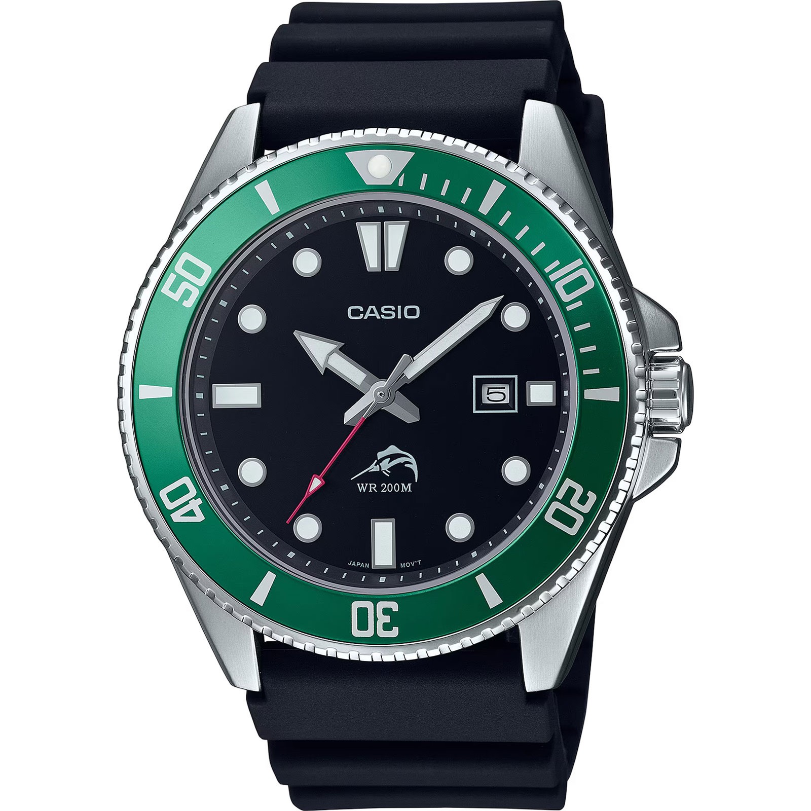 CASIO Men’s Stainless Steel Black/Green Quartz Sport Watch with Resin Strap