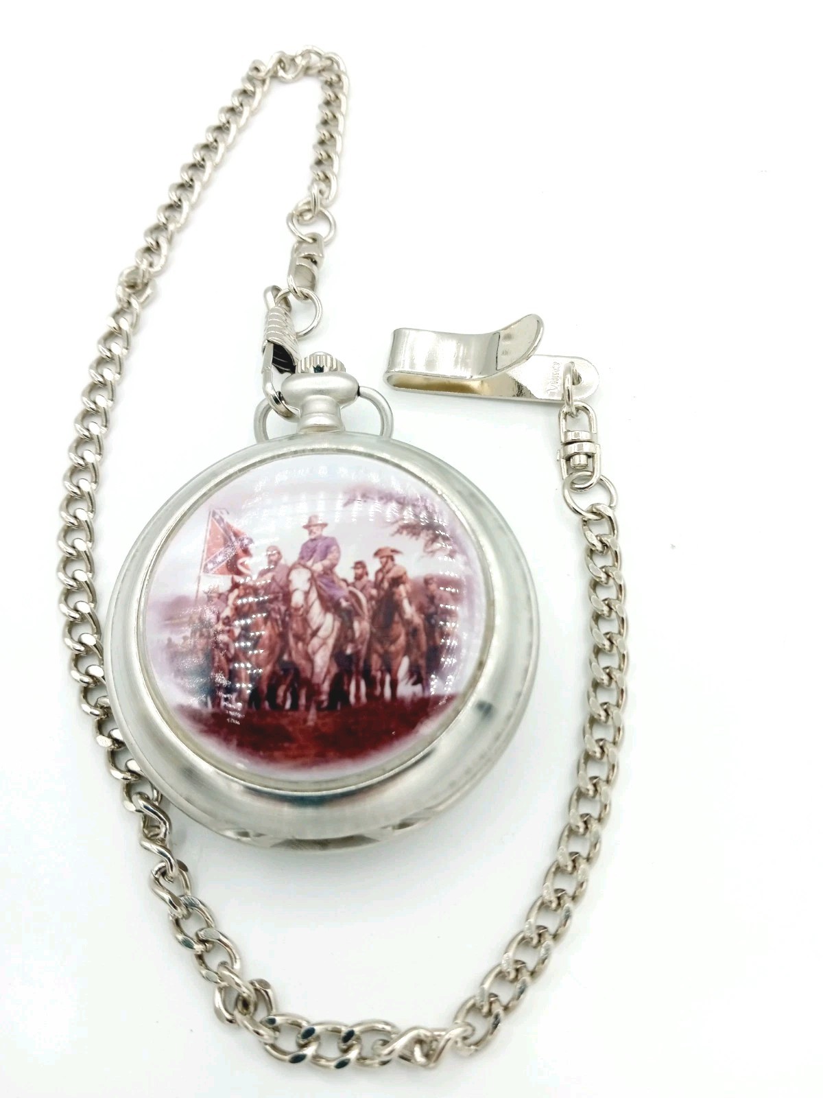 Pocket Watch 1861 Confed. Half Dollar Face 24″ Chain Bradford Exchange Untested