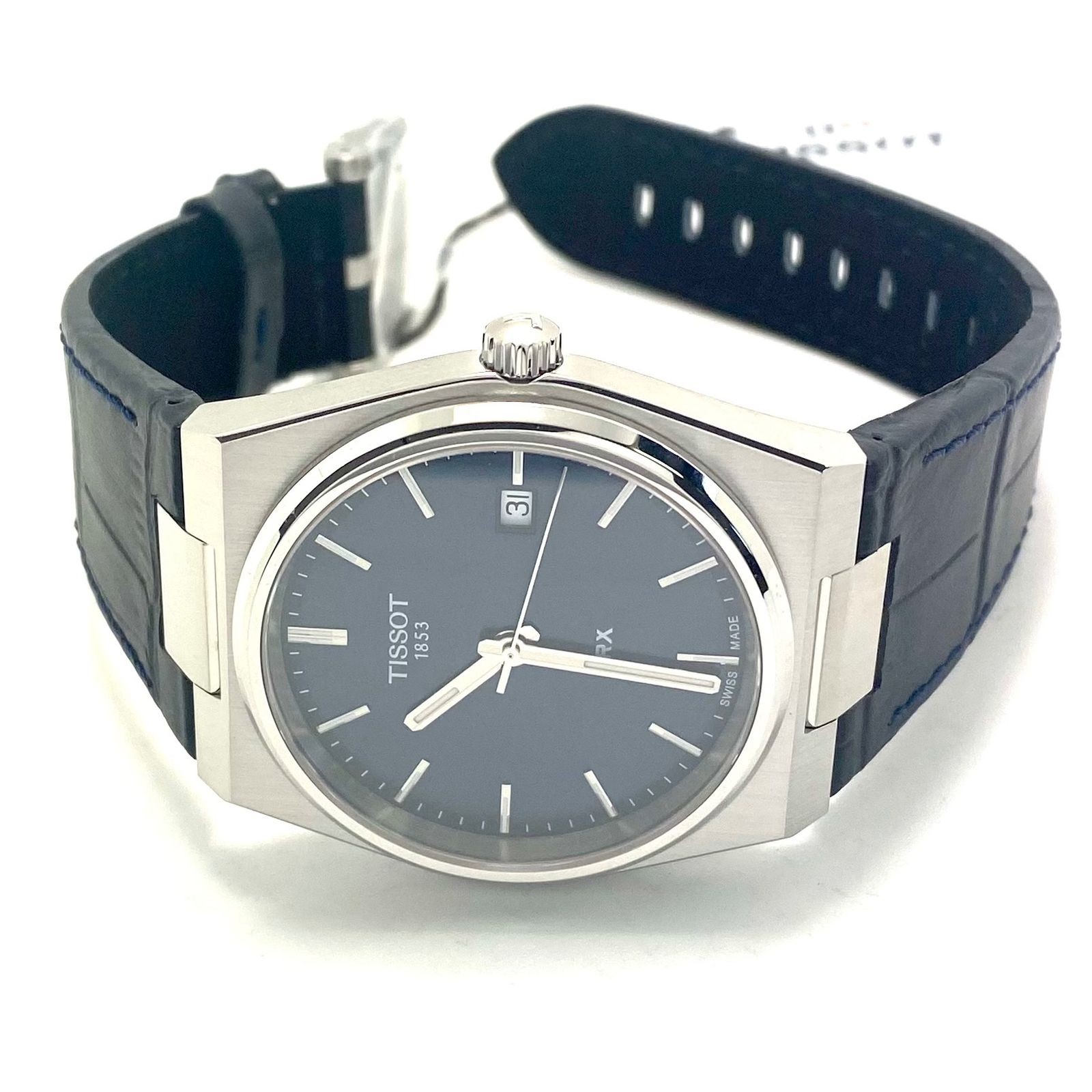 Tissot PRX Quartz Navy Dial Leather Strap 100m Water Resistant From Japan