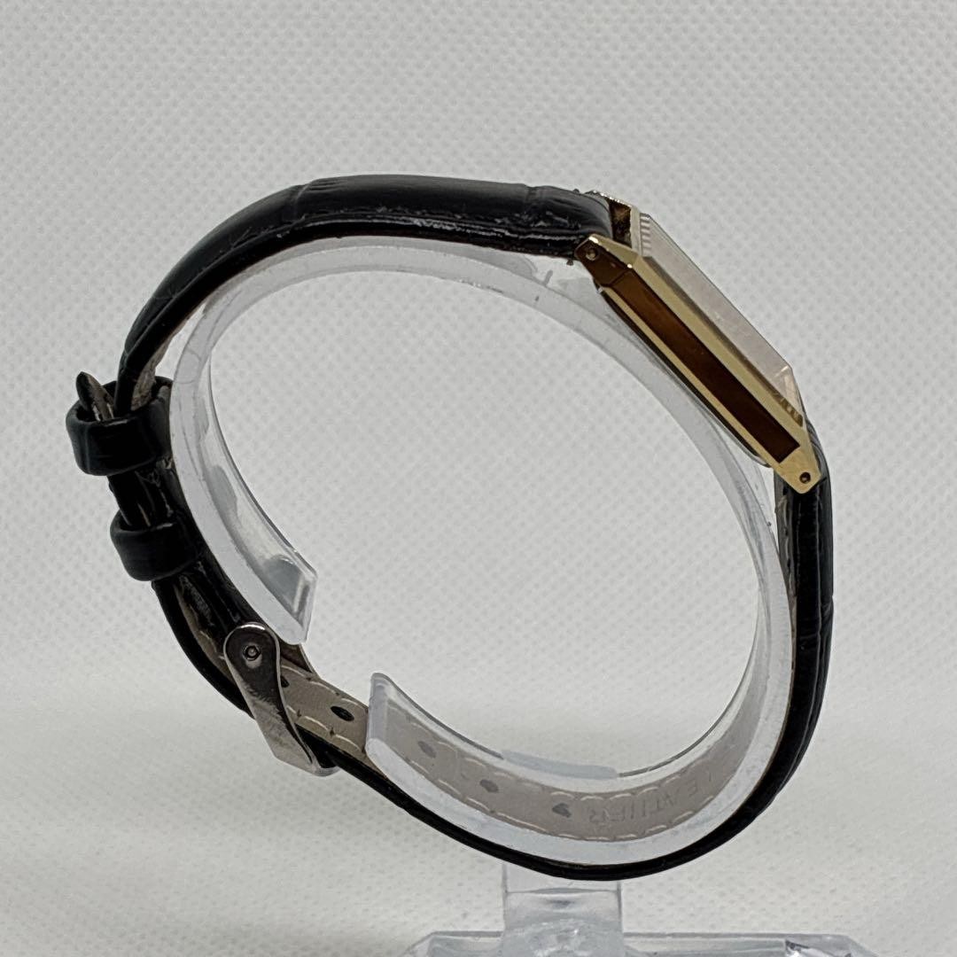 Seiko 7321-5650 Ladies Tank Quartz Watch 1985 Gold Case Black Leather 18.2mm