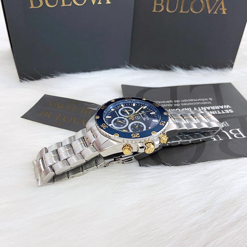 Men Bulova Classic Blue Marine Star Chronograph 98B400 Quartz Watch 7.5-8-8.5