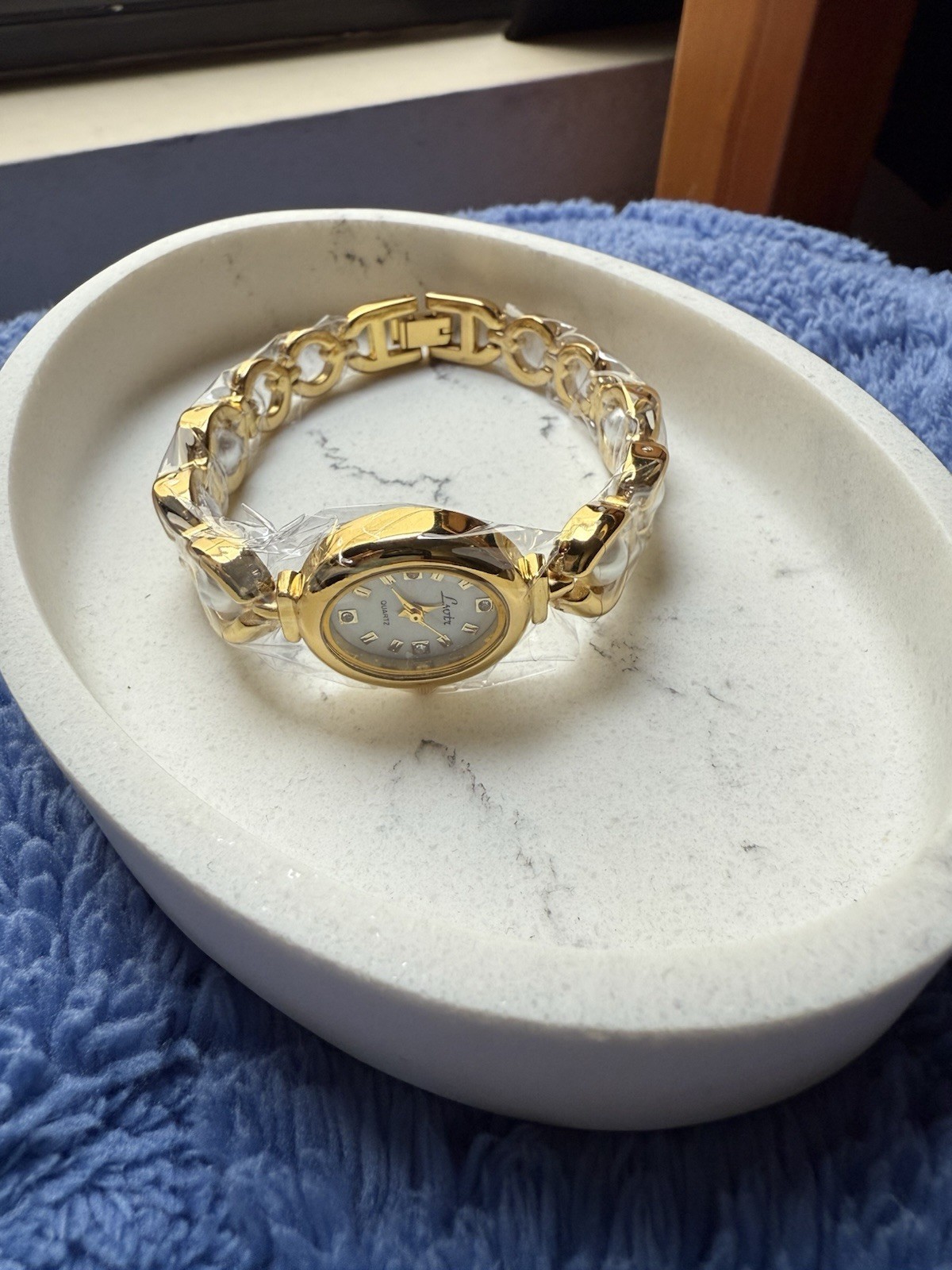 Act Women’s Gold Tone Quartz Wristwatch, Gemstone Markers, Bracelet Band