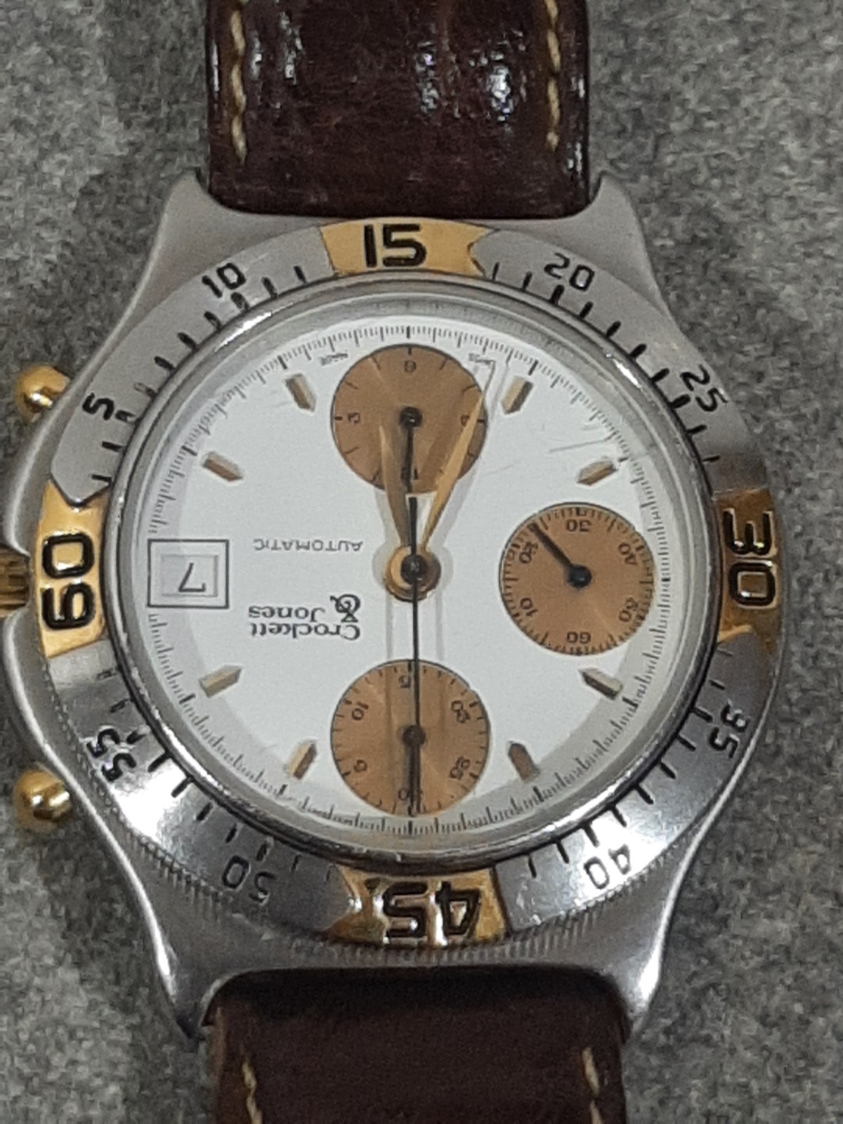 80s AUTOMATIC CHRONO. ETA -VALJOUX 7750. 3 Atm. SCREW CROWN. SAPPHIRE GLASS