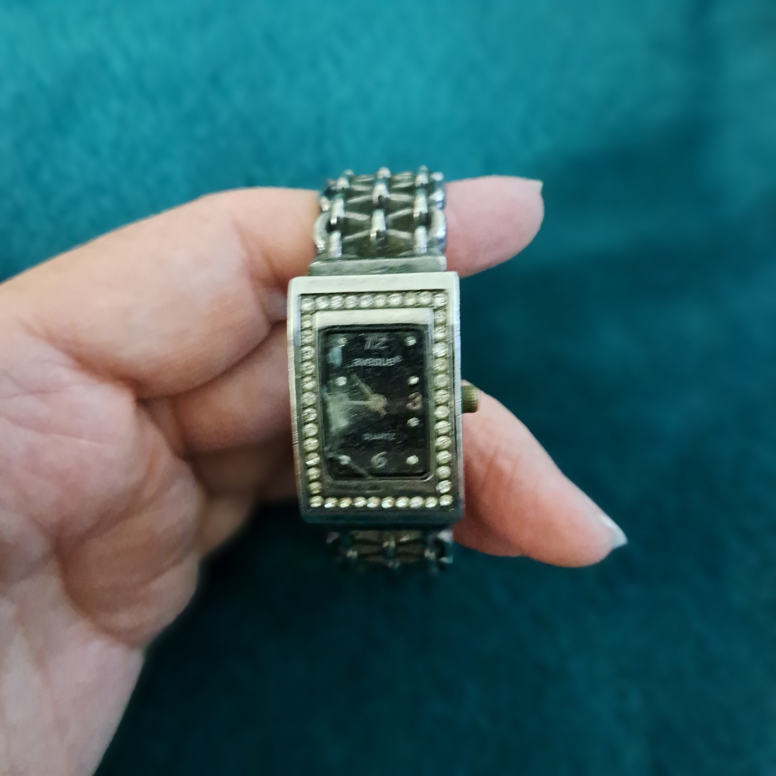 Avenue Dark Gray Metal Open Cuff Bracelet Band Watch For Repair Or Parts