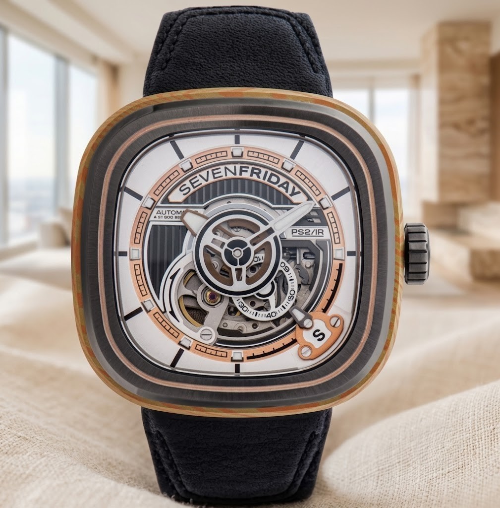 SevenFriday Men’s Watch P-Series Cuxedo Automatic Black Leather Strap PS2-02