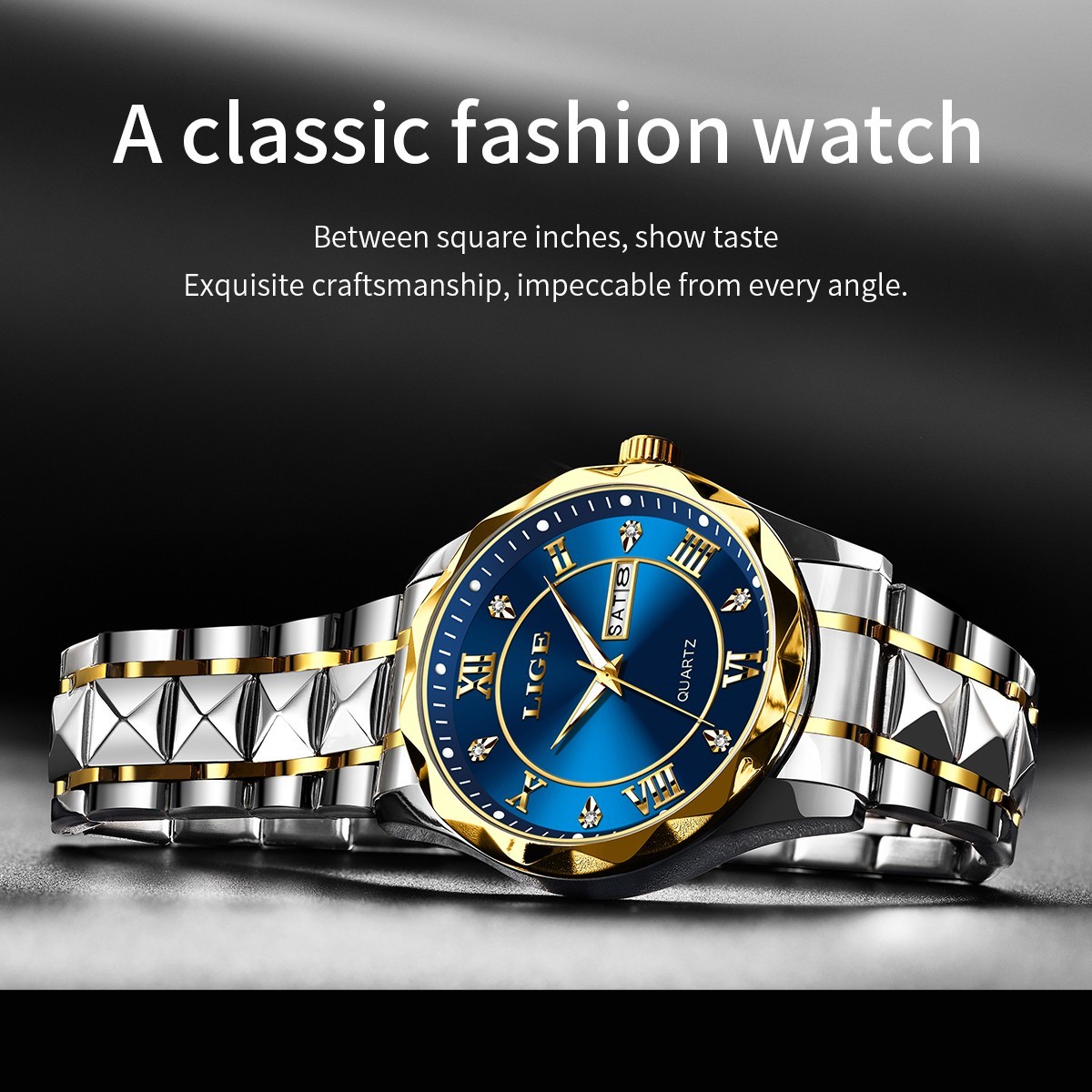 LIGE Men Watch Stainless Steel Date Waterproof Luminous Quartz Wristwatch Gift