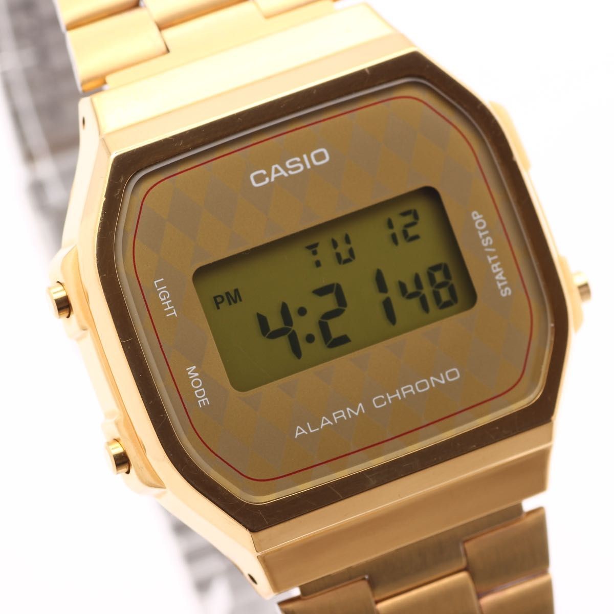 CASIO A168 Men’s Digital Watch Gold Argyle Pattern Retro Overseas Model Quartz C
