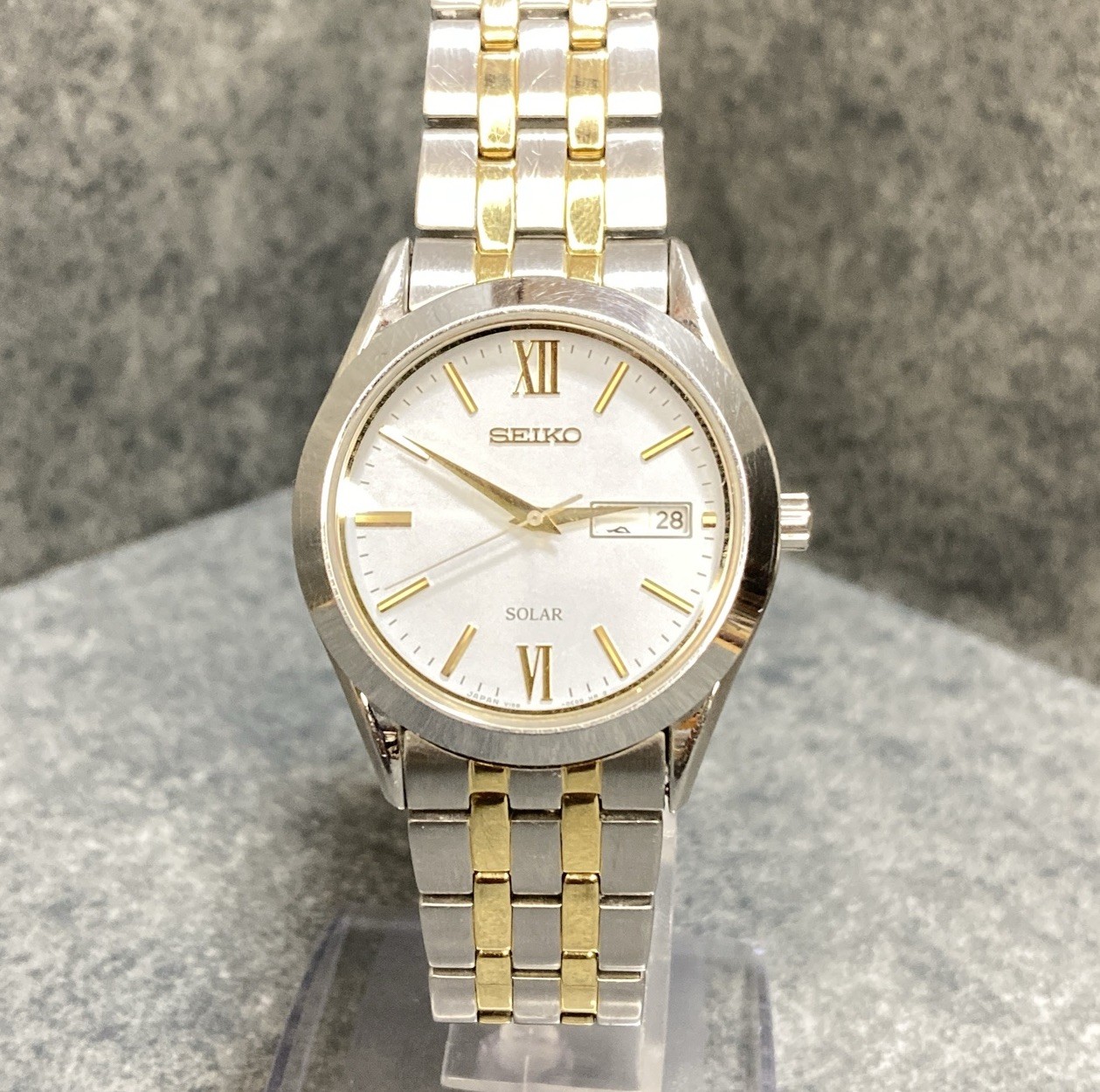 Seiko Spirit Solar V158-0BA0 Day-Date Stainless Steel Men’s Watch Tested Japan