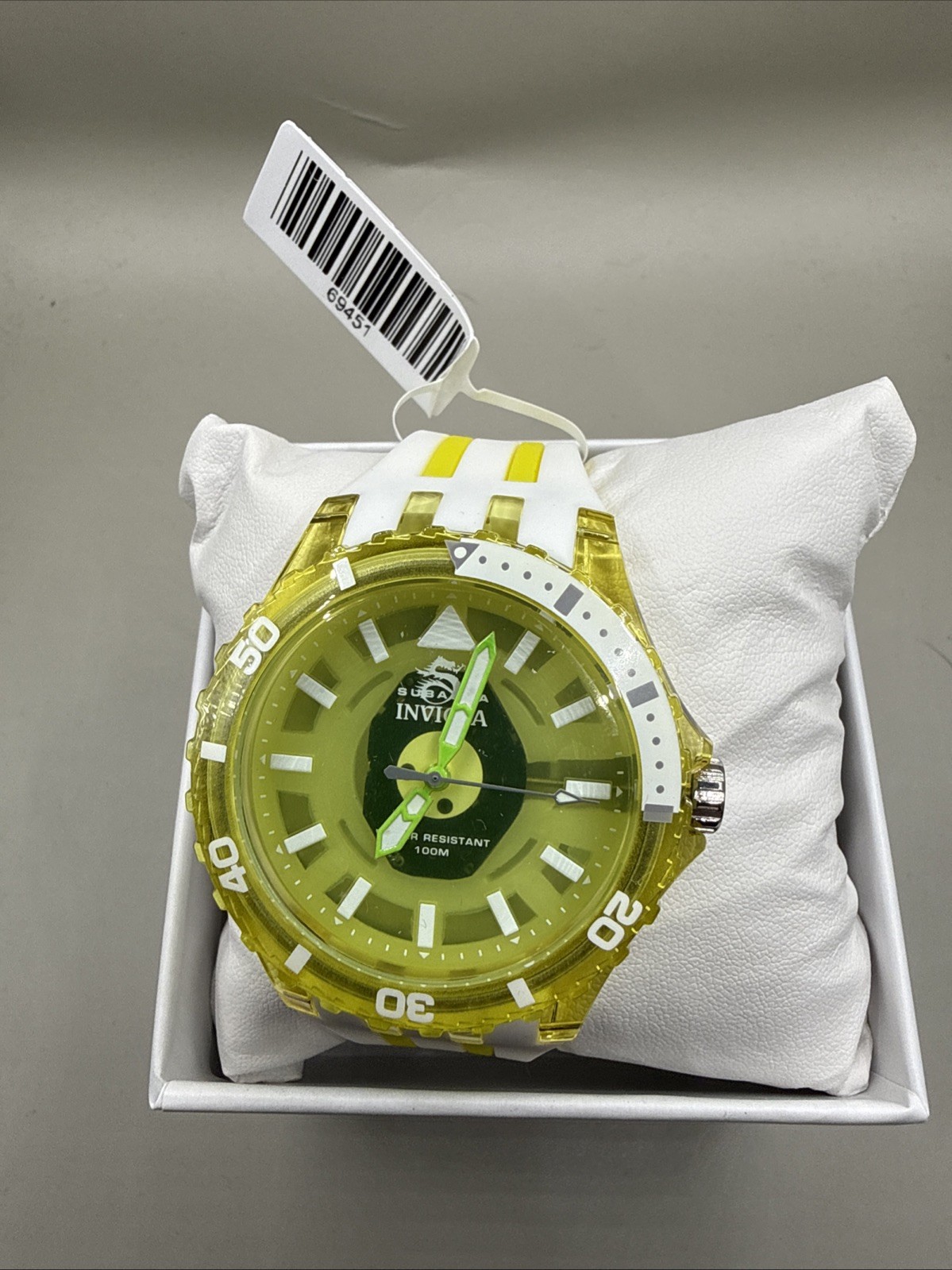 Invicta Subaqua Men’s 44mm Watch Transparent Yellow Green Silicone Sport 69451