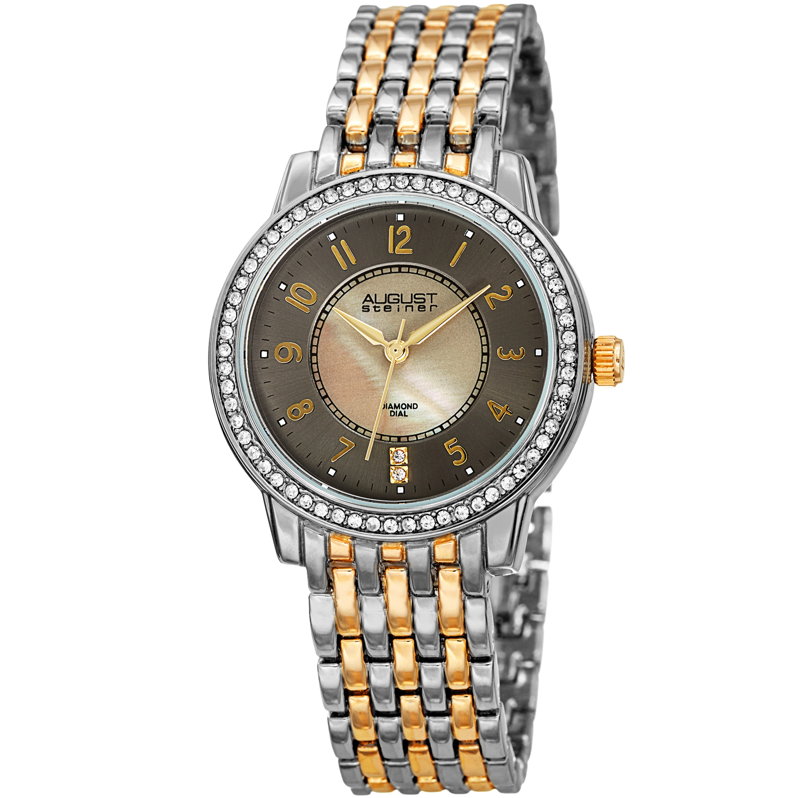 Women’s August Steiner AS8246TTGN Crystal Bezel Mother of Pearl Bracelet Watch