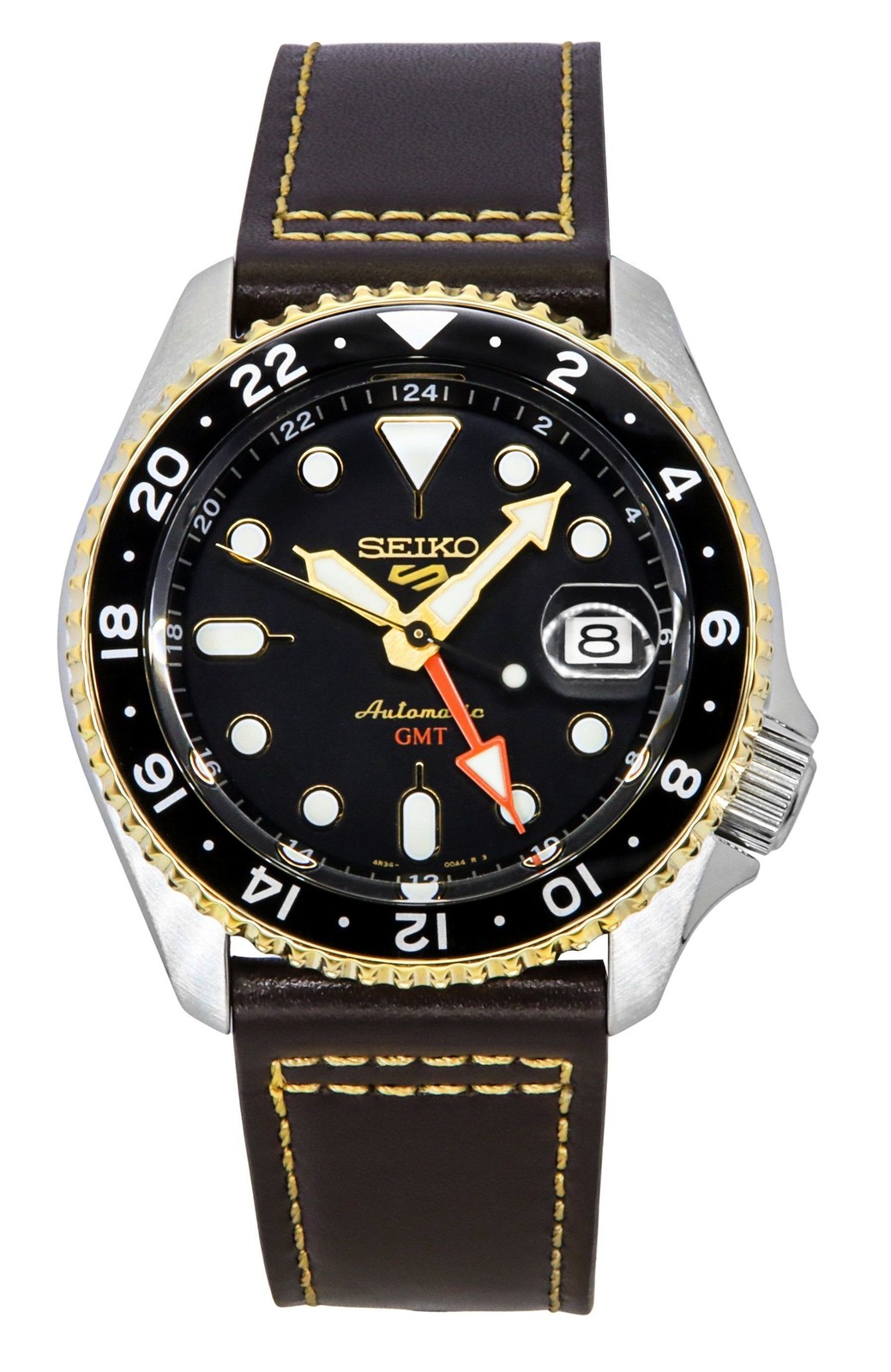Seiko 5 Sports SKX GMT Leather Strap Black Dial Automatic SSK036K1 Men’s Watch
