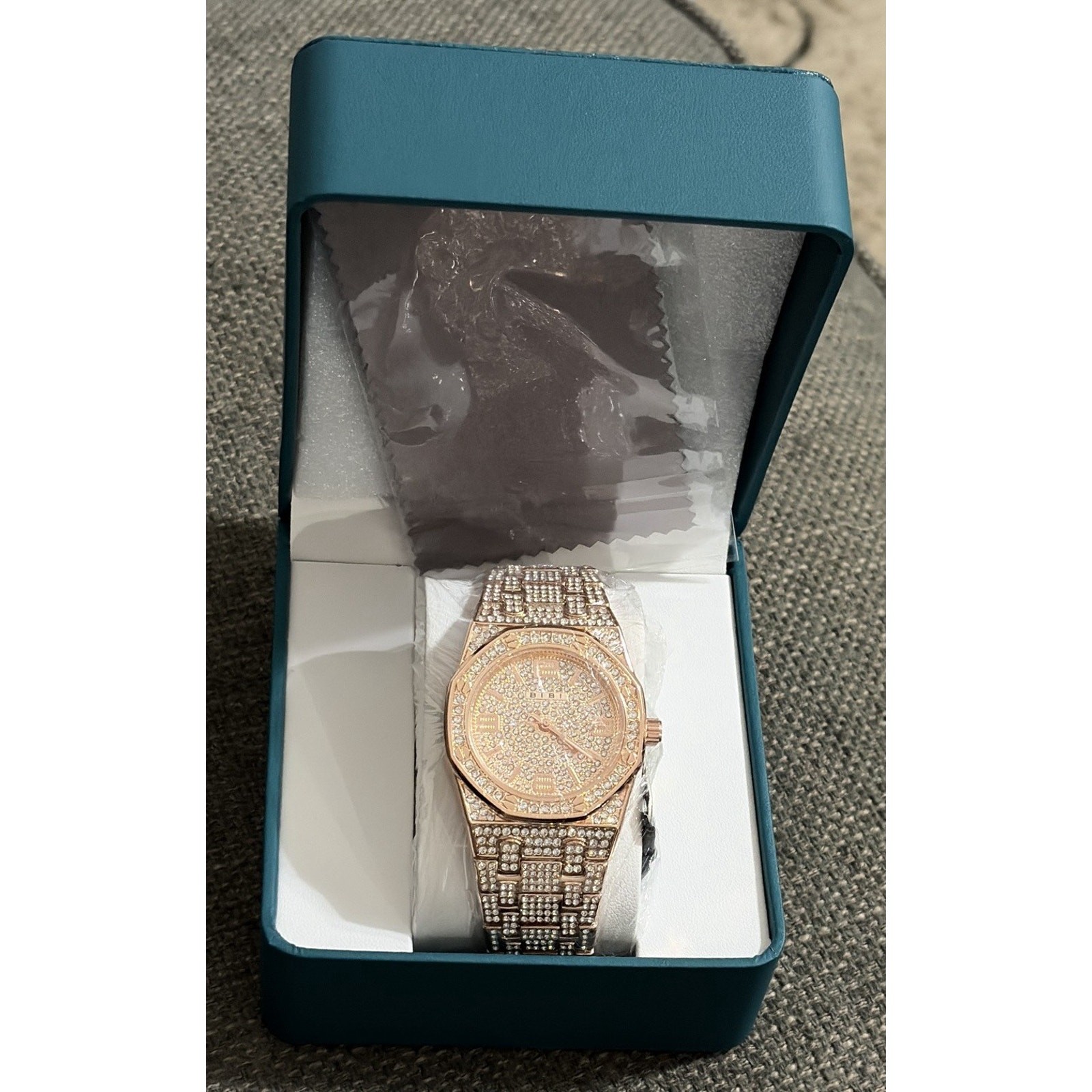 BIBI Luxury Diamond Pattern Octagon Rose Gold Wristwatch Gemstone Markers