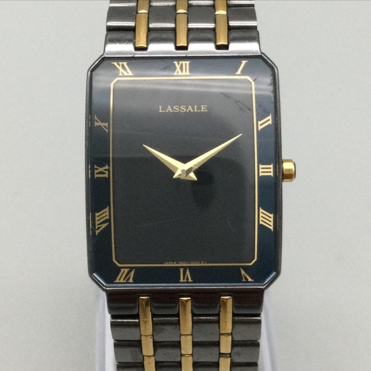 Vintage Lassale Mens Watch 24mm Black Roman Dial Two Tone New Battery 7.75″