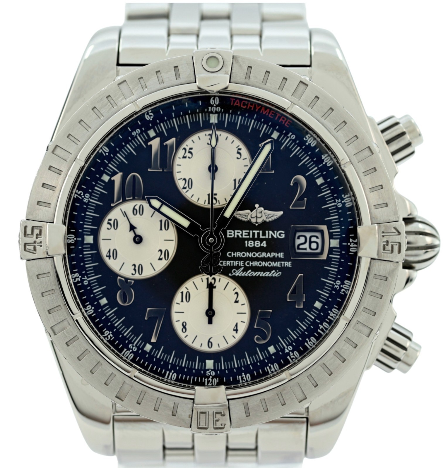 Breitling Men’s 44mm Chronomat Evolution Swiss Auto Grey Dial SS Watch- A13356!