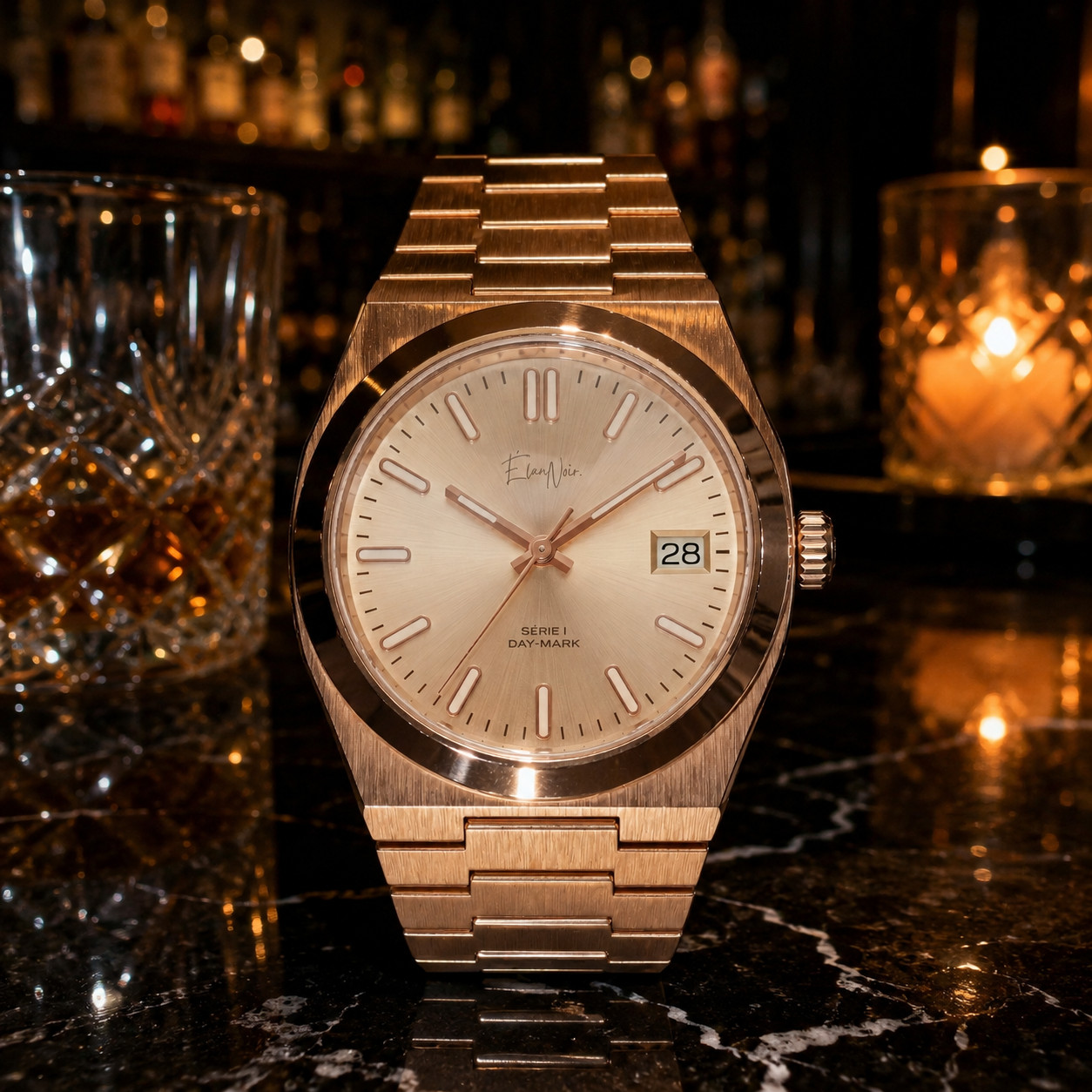 Custom Élan Noir Série I Rose 36mm Auto NH35 Sapphire Crystal Steel Mens Watch