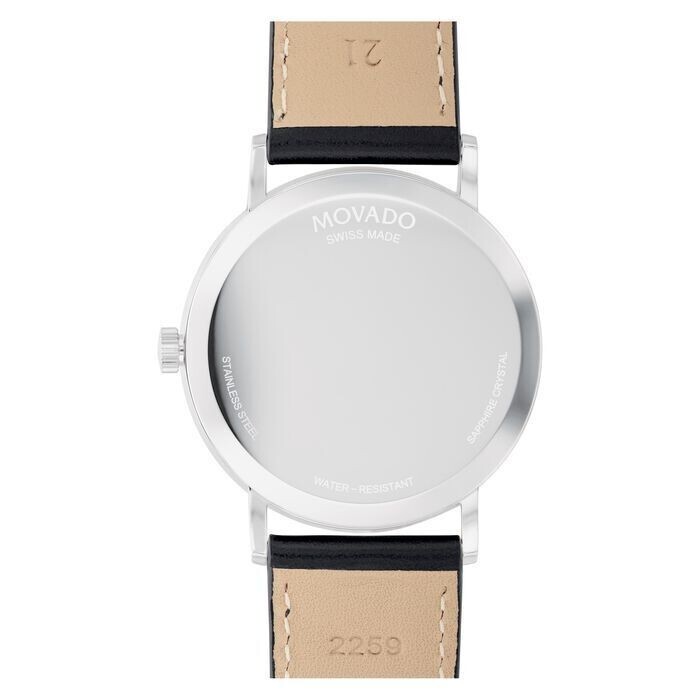 Movado Signature Men’s Black Dial Black Leather Strap Swiss 40mm Watch