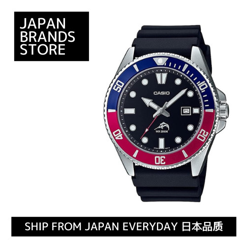 Casio Men’s Black Blue Red Dial Wristwatch MDV106B-1A2V