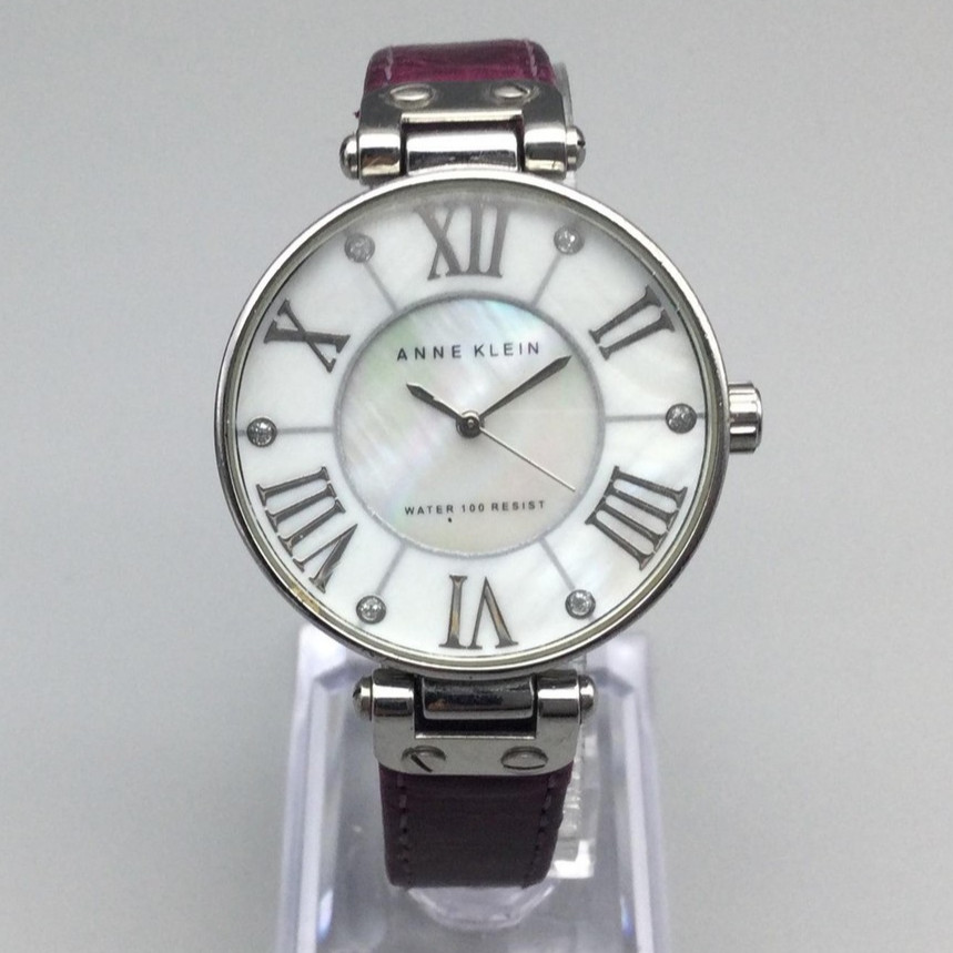 Anne Klein Watch Womens 34mm MOP Dial Roman Numerals Purple Leather New Battery