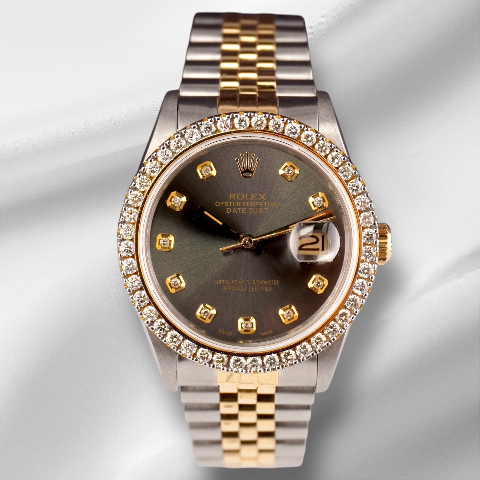 Rolex Men’s Datejust 36mm YG & Steel ICED 2.25ct Diamonds Grey Dial Watch