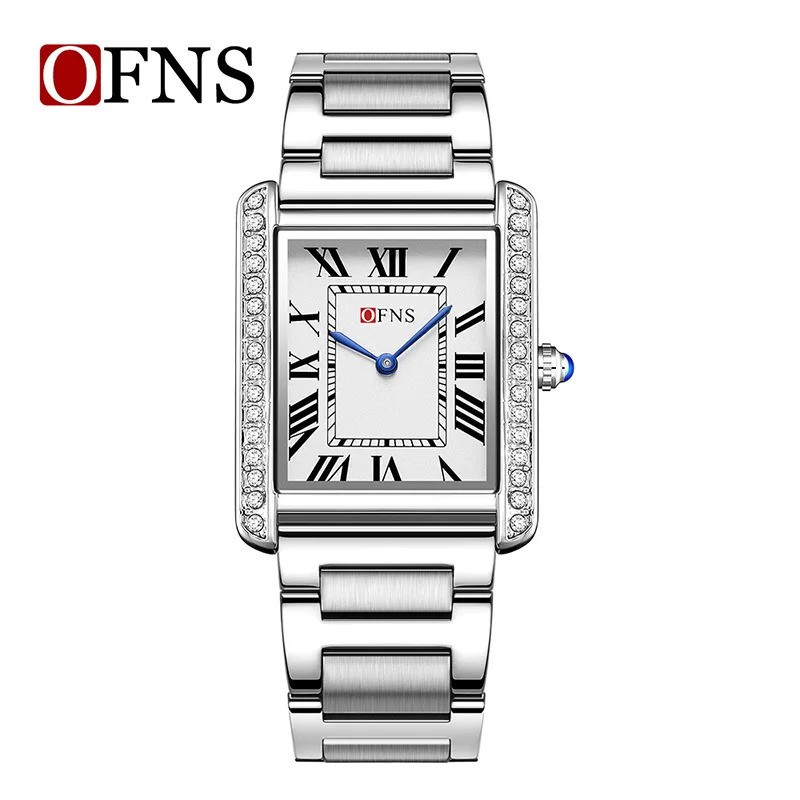 OFNS Couple Quartz Watch Set Genuine Leather Steel Roman Numeral Waterproof