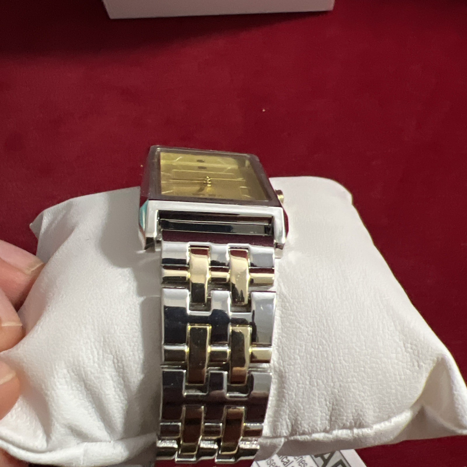 NINE WEST Two-Tone Rectangle Dial Analog Ladies Watch silver gold tone quartz