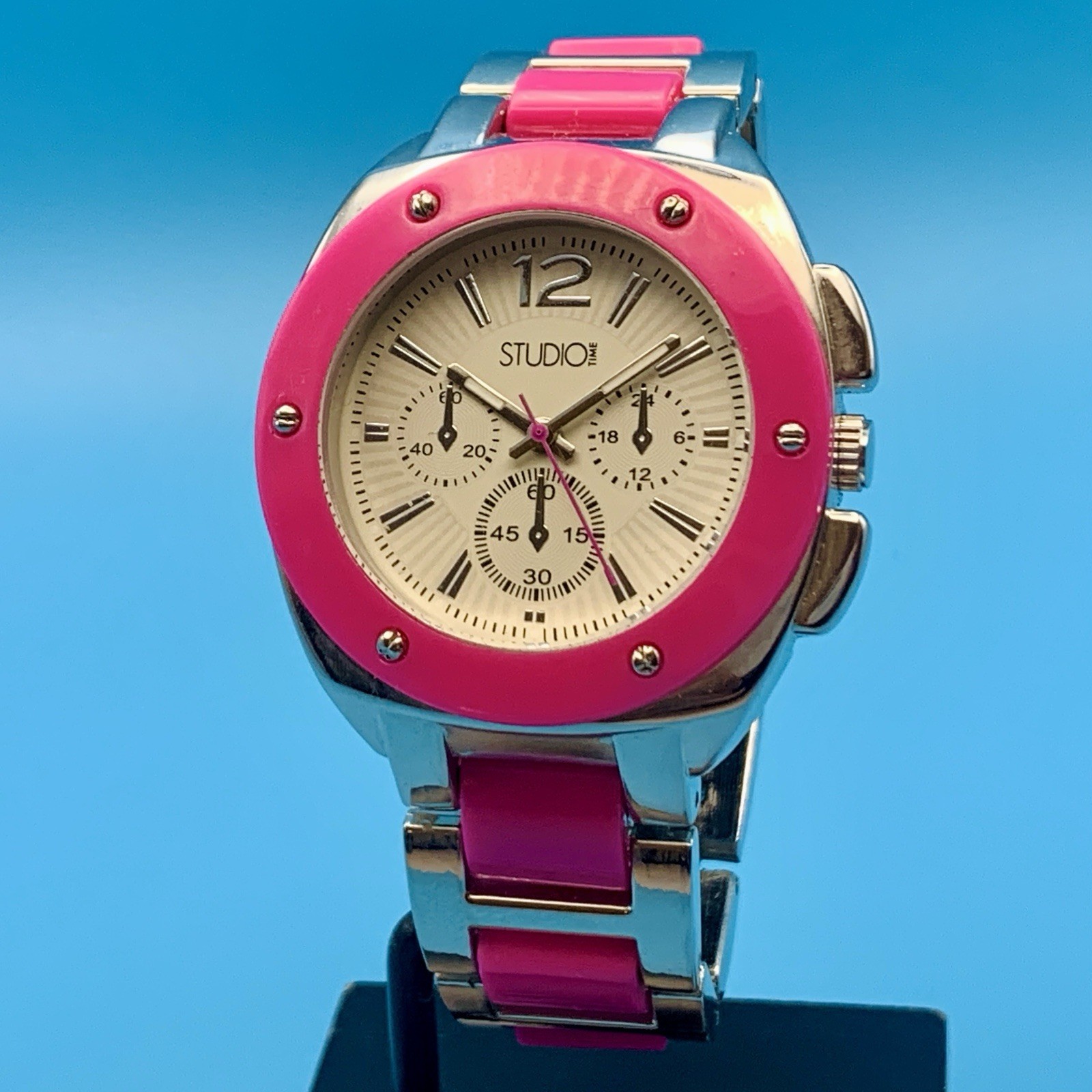 STUDIO TIME STD3245T Women’s Fashion Quartz Wristwatch Faux Dials Works New Batt