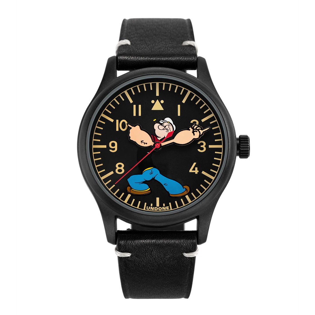 Undone POPEYE™ 95th Black Quartz Mineral Leather Men’s Watch
