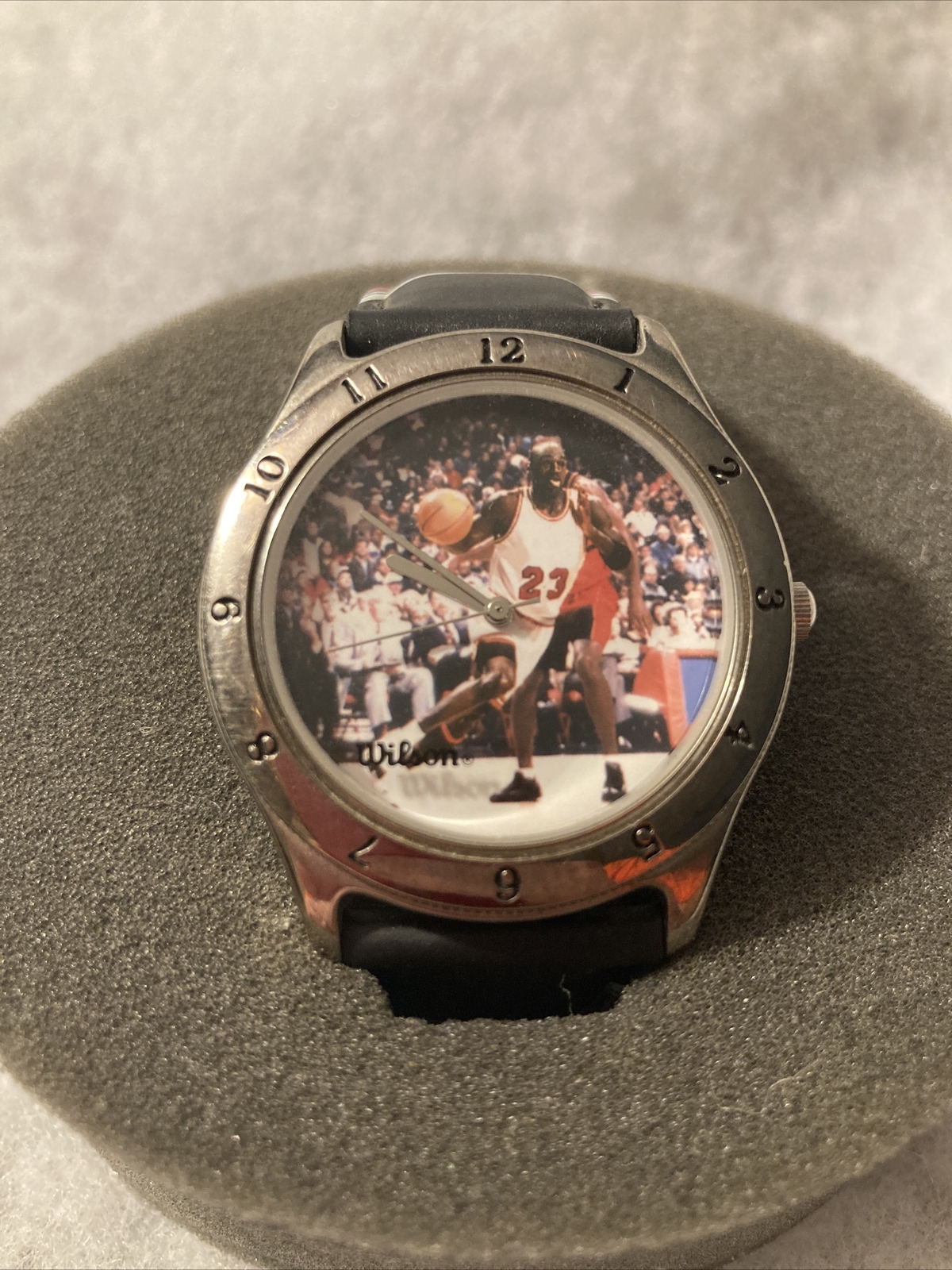 Vintage Wilson Michael Jordan # 23 39 mm Silver Tone Black Red Band Watch