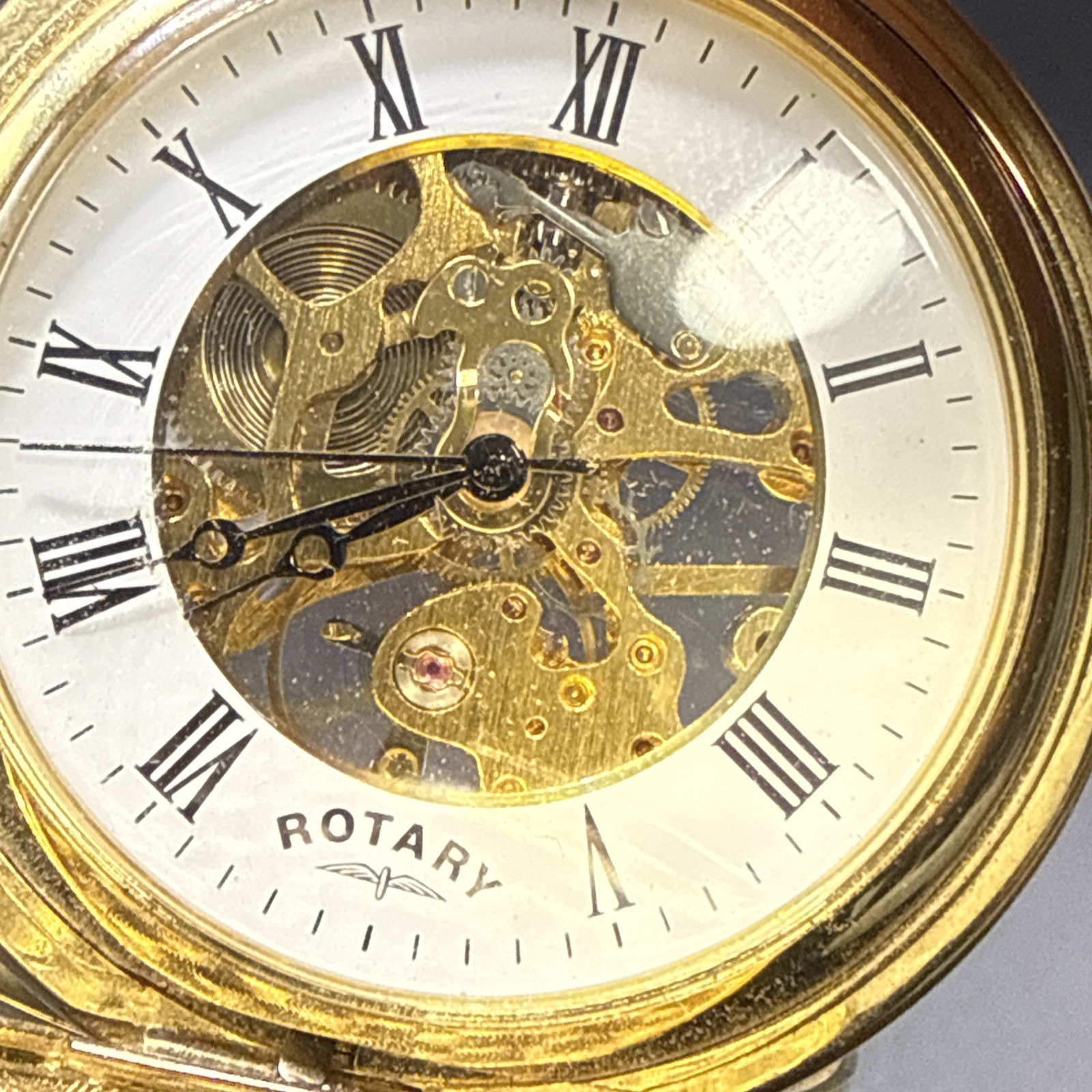 Vintage Rotary Gold Plated Skeleton Half Hunter Pocket watch -Good Working Order