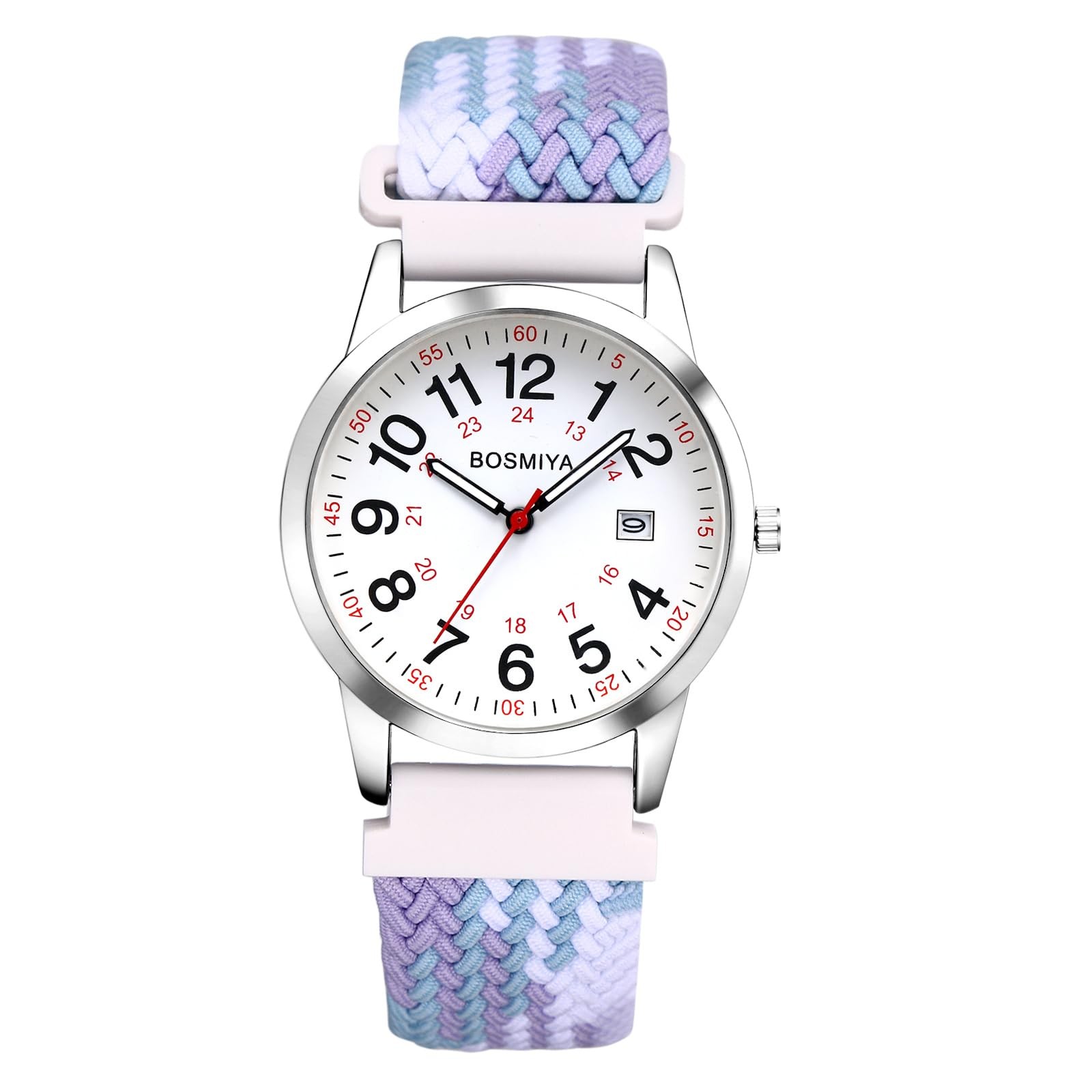 Lancardo Braided Elastic Strap Watch Analog Quartz 24Hour Adjustable White Pu…