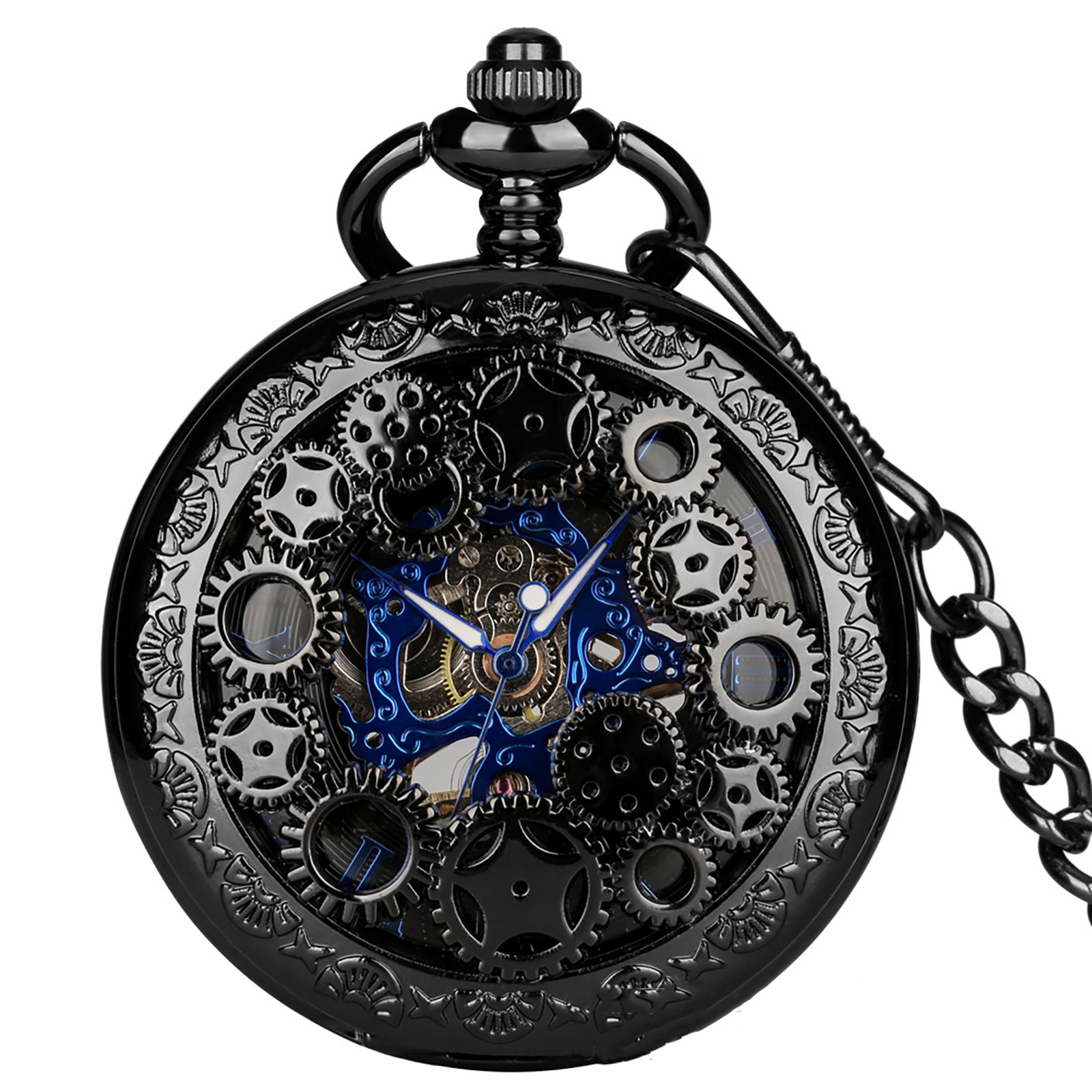 1 PC Mens Skeleton Mechanical Pocket Watch Hollow half Hunter Pocket Watch