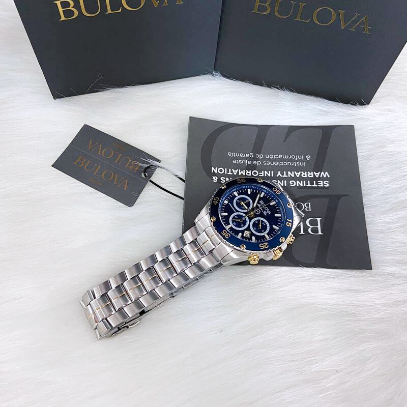Men Bulova Classic Blue Marine Star Chronograph 98B400 Quartz Watch 7.5-8-8.5