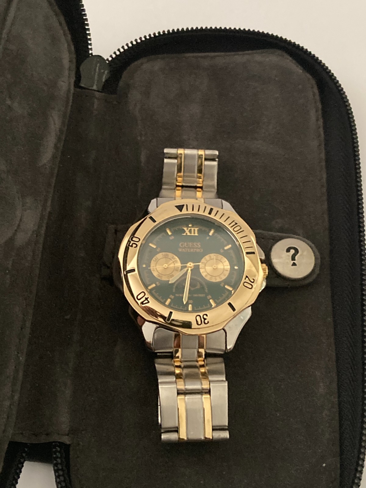 GUESS Men’s Two‑Tone Stainless Steel Watch – Gold & Silver Band, Multi‑Function
