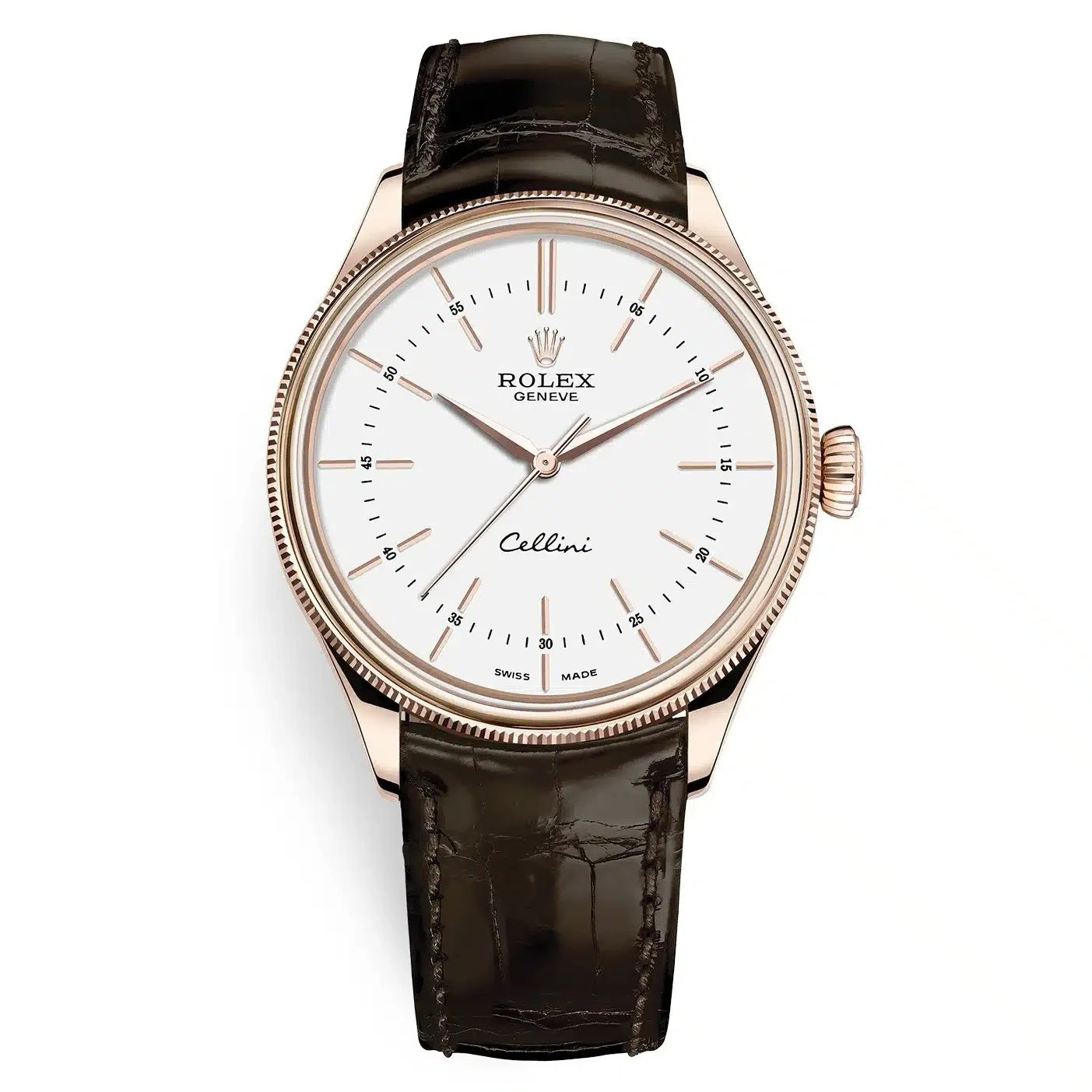 Rolex Cellini 50505 White Dial Brown Leather Strap Time 39mm Watch 2018