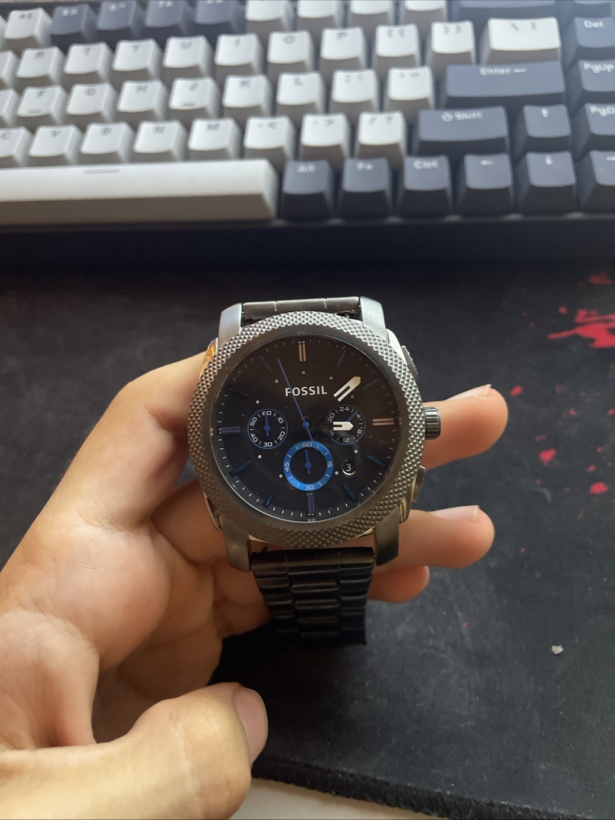 Fossil Machine 45mm Black Steel Case Gun Metal Strap – (FS4931)