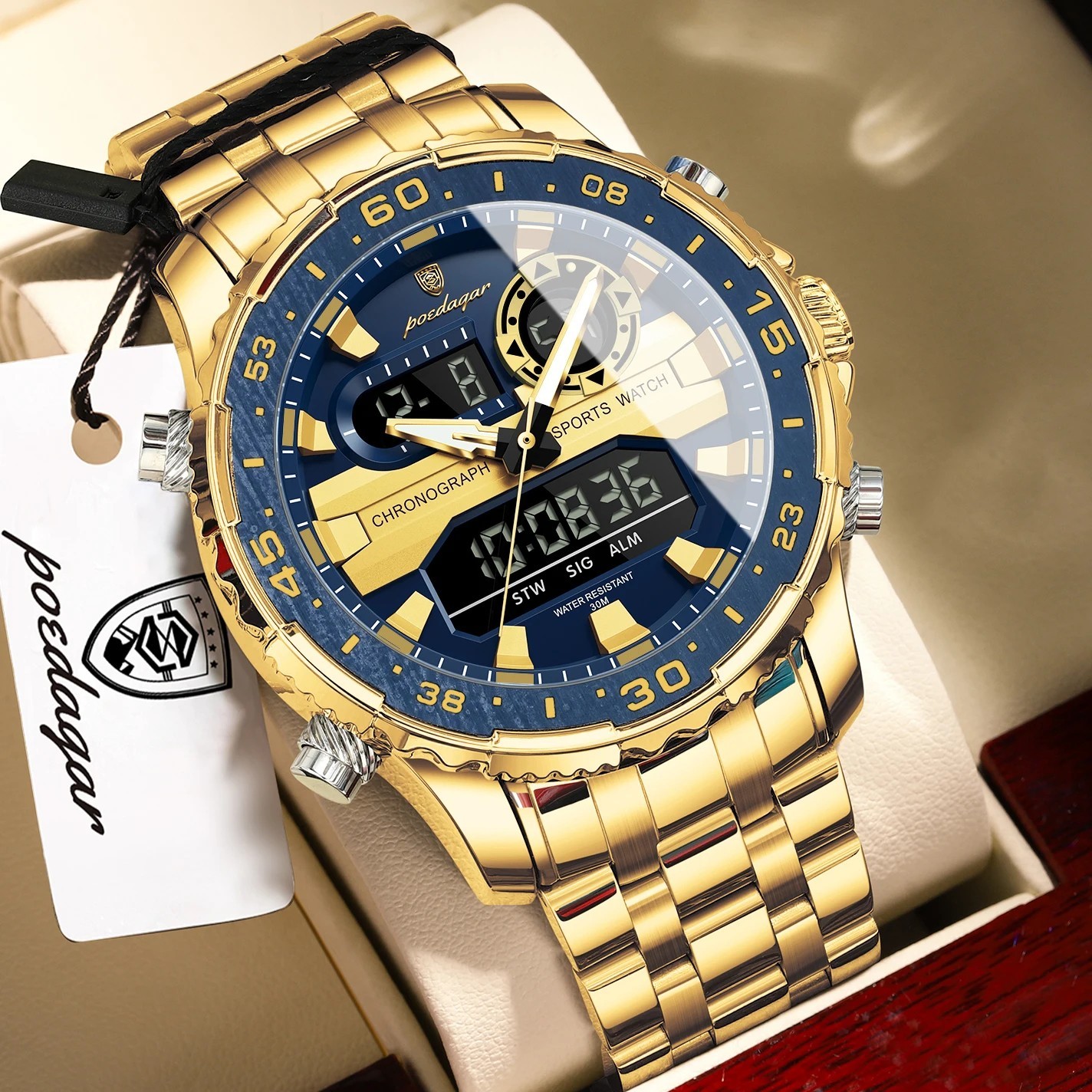 POEDAGAR Electronic Fashion Man Wristwatch Week Date LED Luminous Men Watch Dua