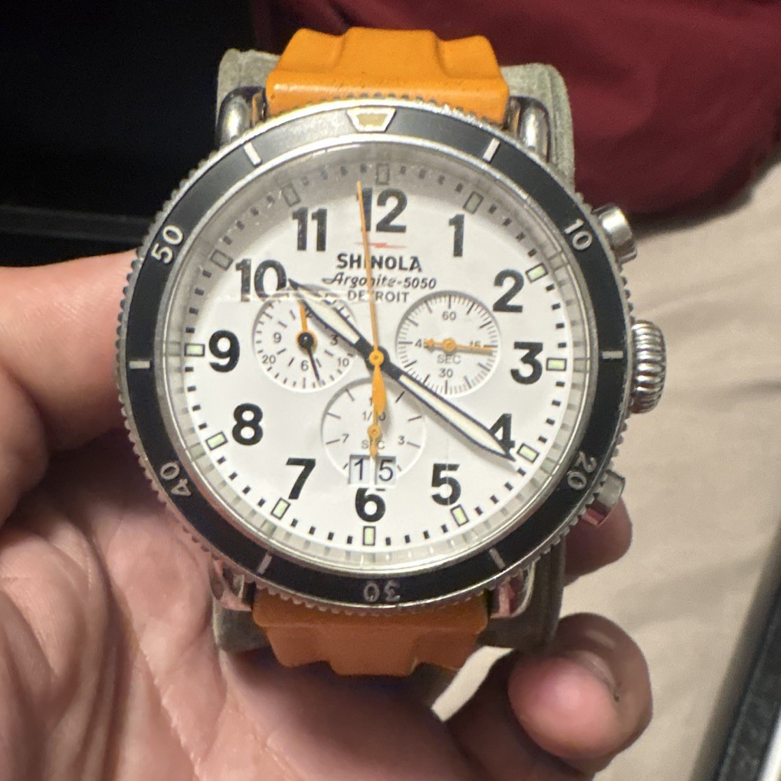 Shinola Argonite-5050 Chronograph Quartz White Dial Orange Rubber Strap 46mm
