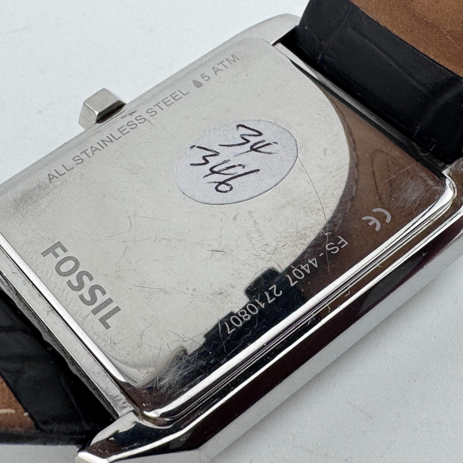 Fossil Quartz Watch FS-4407 Men 50m Silver Steel Leather Rectangle New Battery