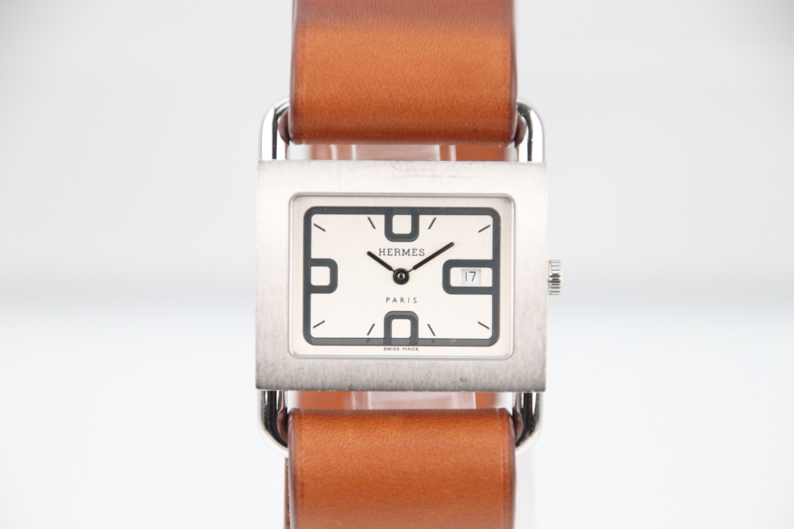 Hermes Barenia Silver Dial Quartz Steel Ladies Leather Watch BA1.510 T00231